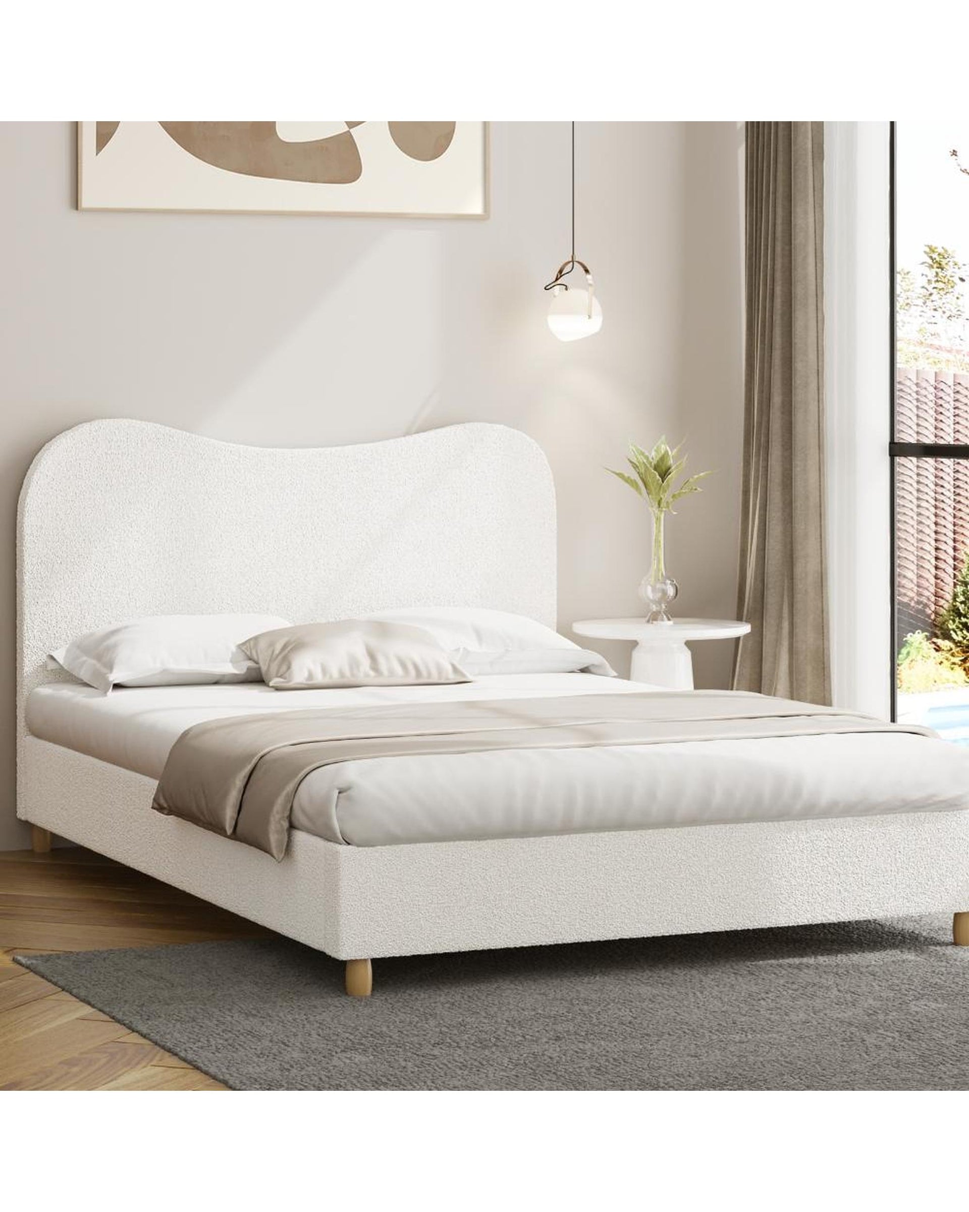 FLINDERS Bed Frame White Boucle Cloud Shape Oikiture