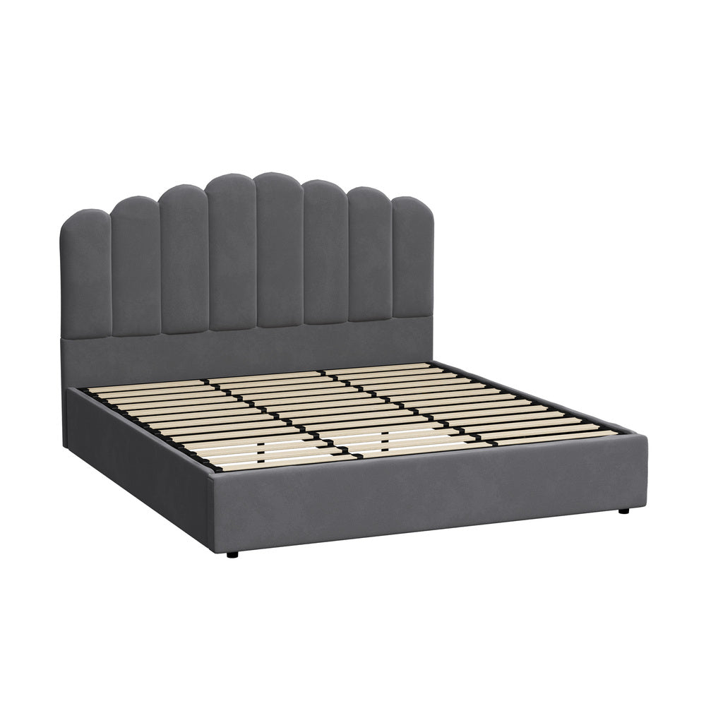 Ashton Bed Frame Platform VELVET- GREY Oikiture