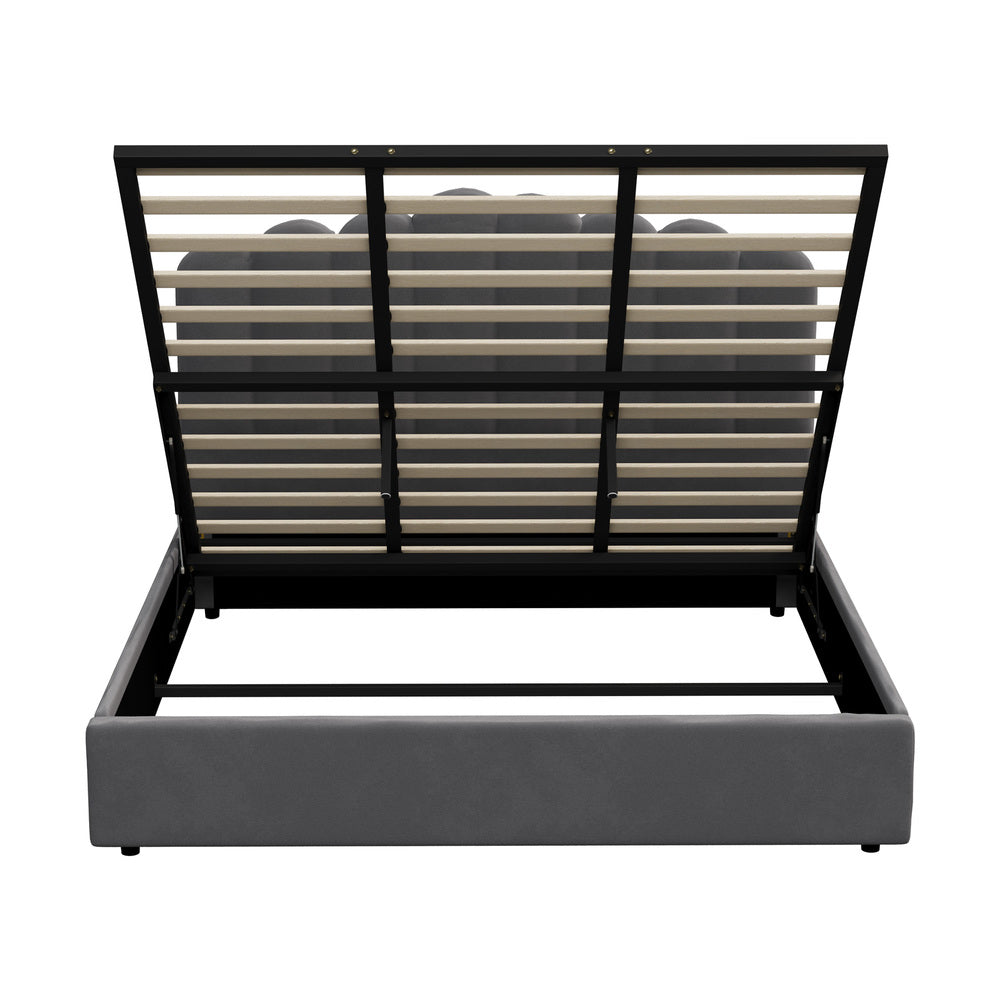Ashton Bed Frame Platform VELVET- GREY Oikiture
