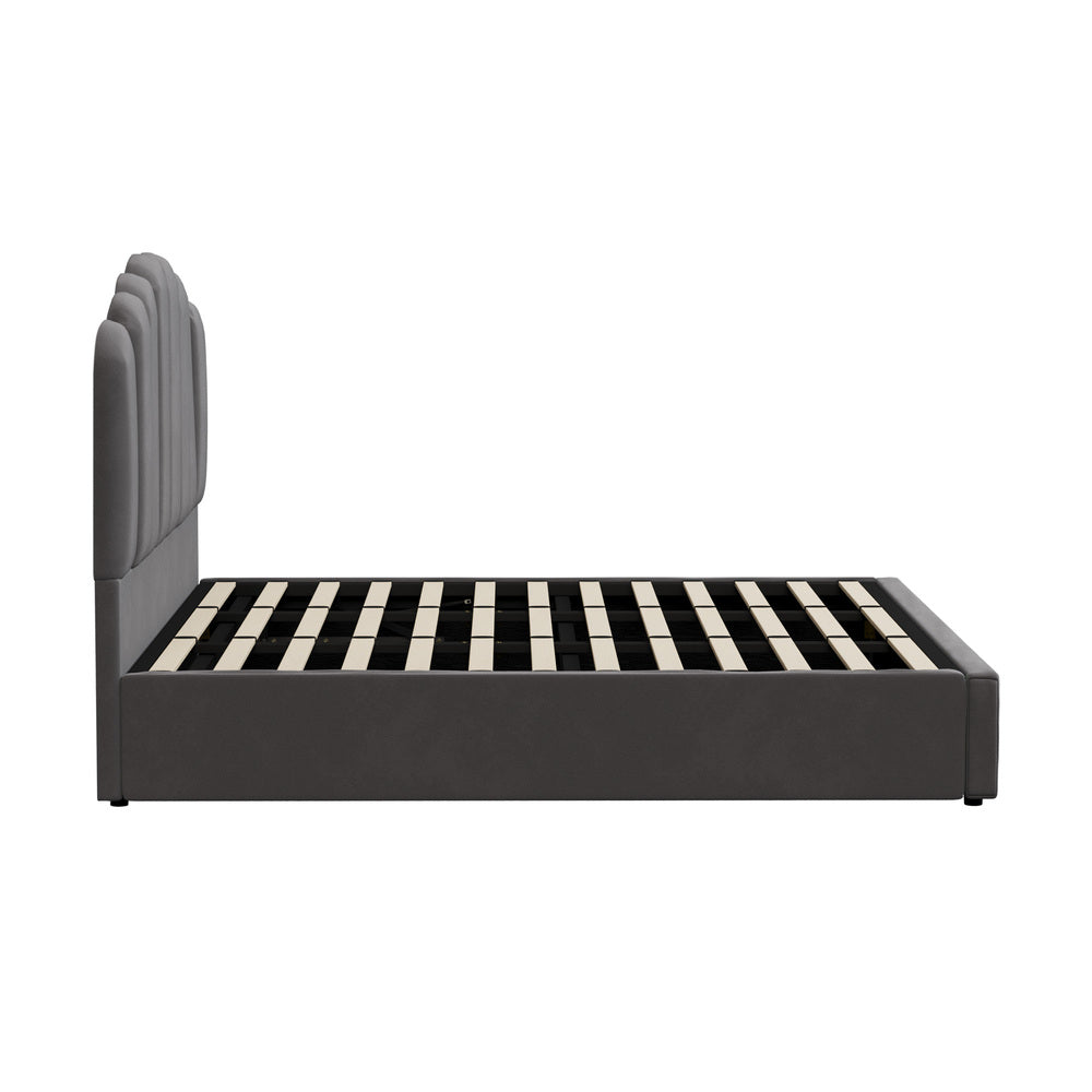 Ashton Bed Frame Platform VELVET- GREY Oikiture