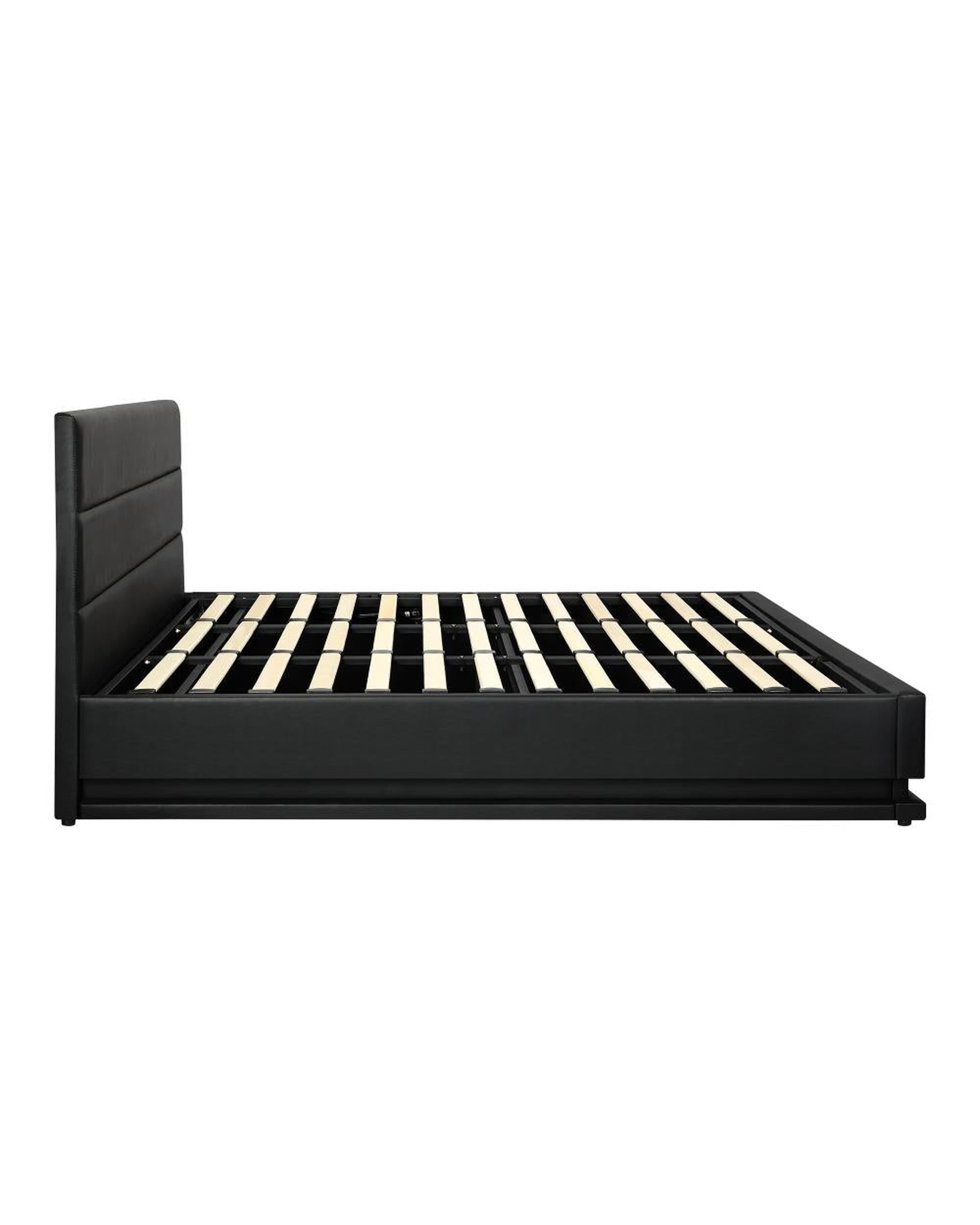 Bed Frame, RBG Mattress Base with Gas Lift and Storage Space Black Oikiture