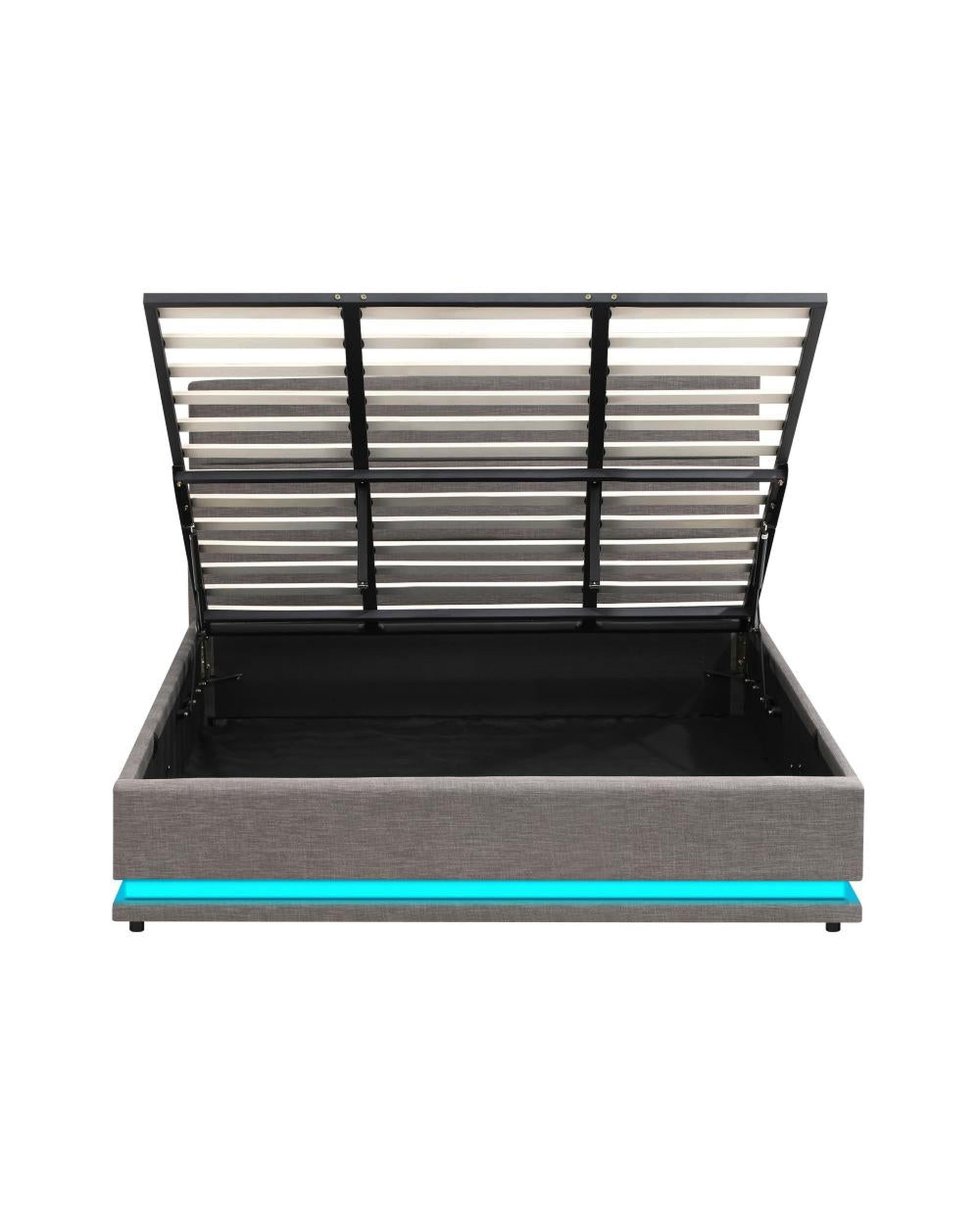 Thomas Bed Frame Bed Frame LED Mattress Base with Gas Lift and Storage Space Grey Oikiture