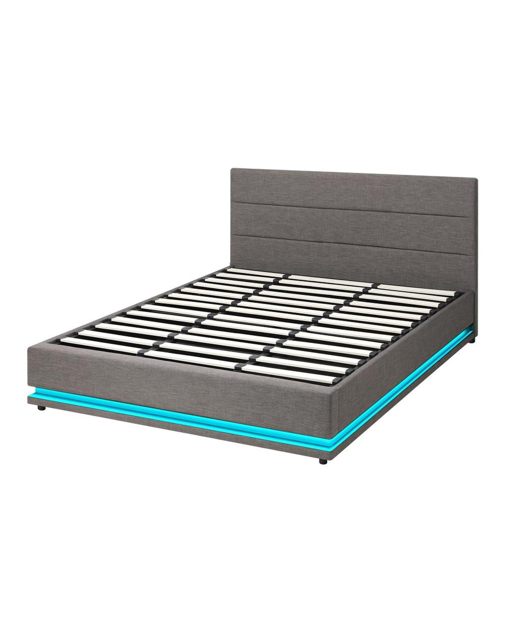 Thomas Bed Frame Bed Frame LED Mattress Base with Gas Lift and Storage Space Grey Oikiture