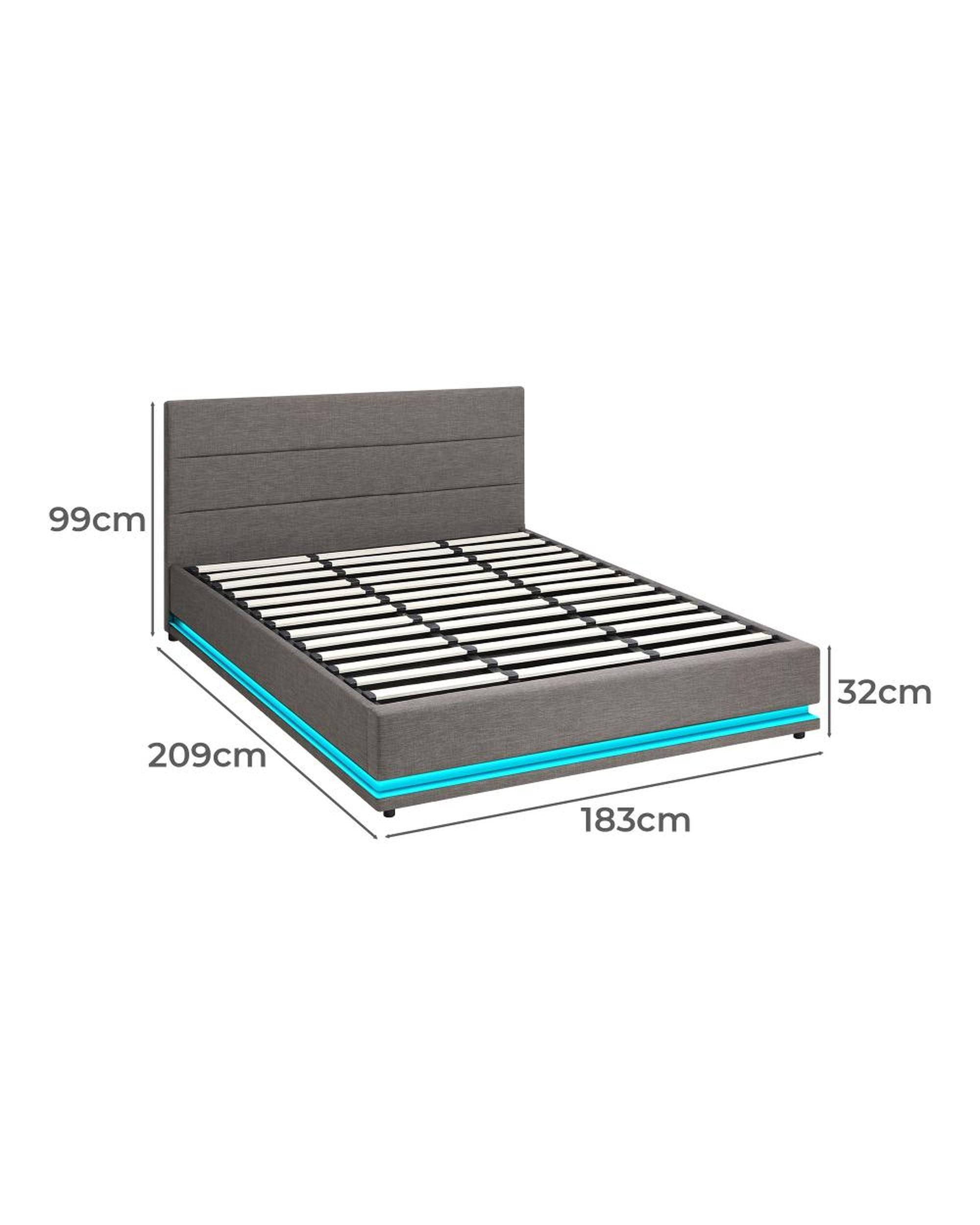 Thomas Bed Frame Bed Frame LED Mattress Base with Gas Lift and Storage Space Grey Oikiture
