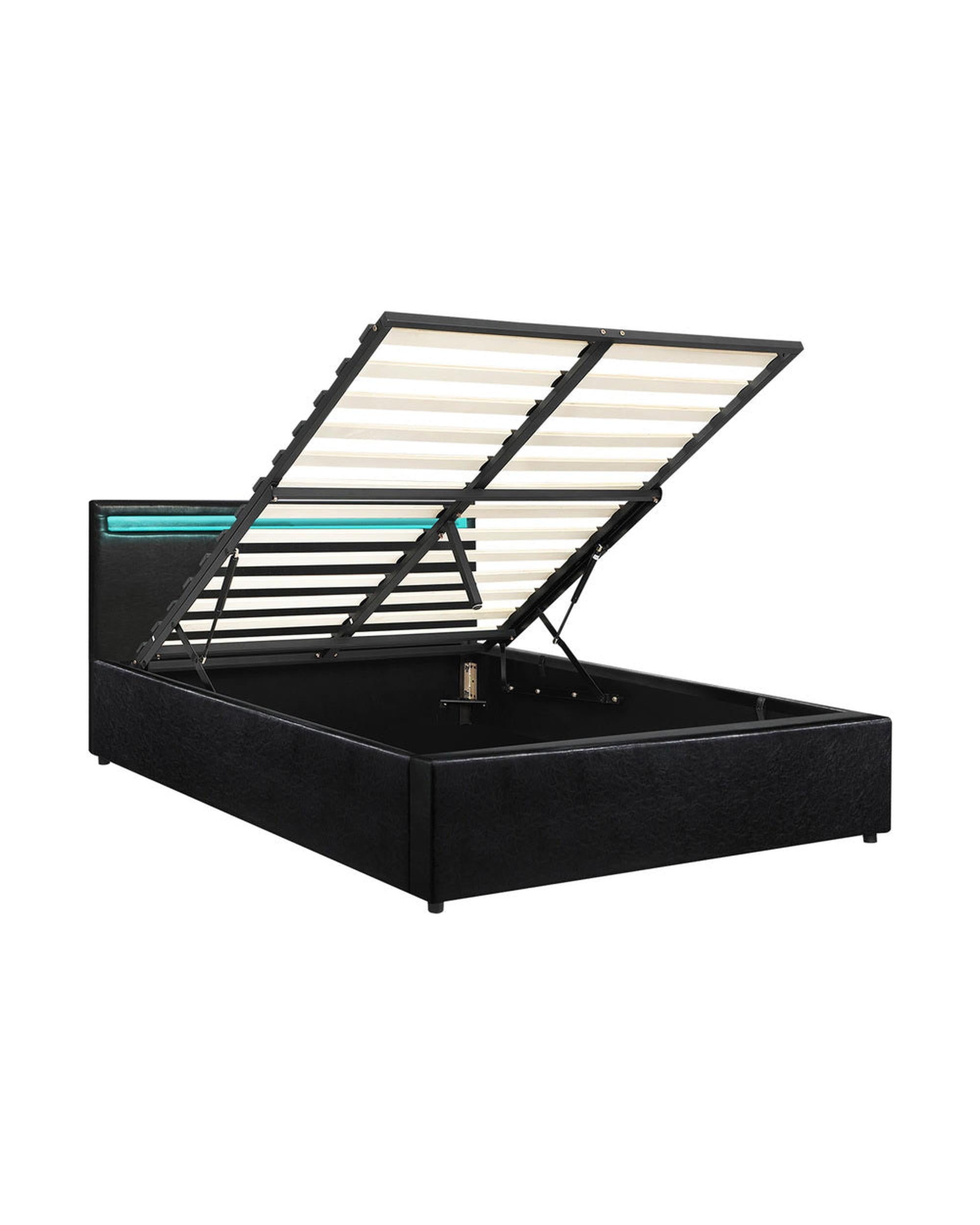 CORE Bed Frame RGB LED Gas Lift Storage Base Black Oikiture