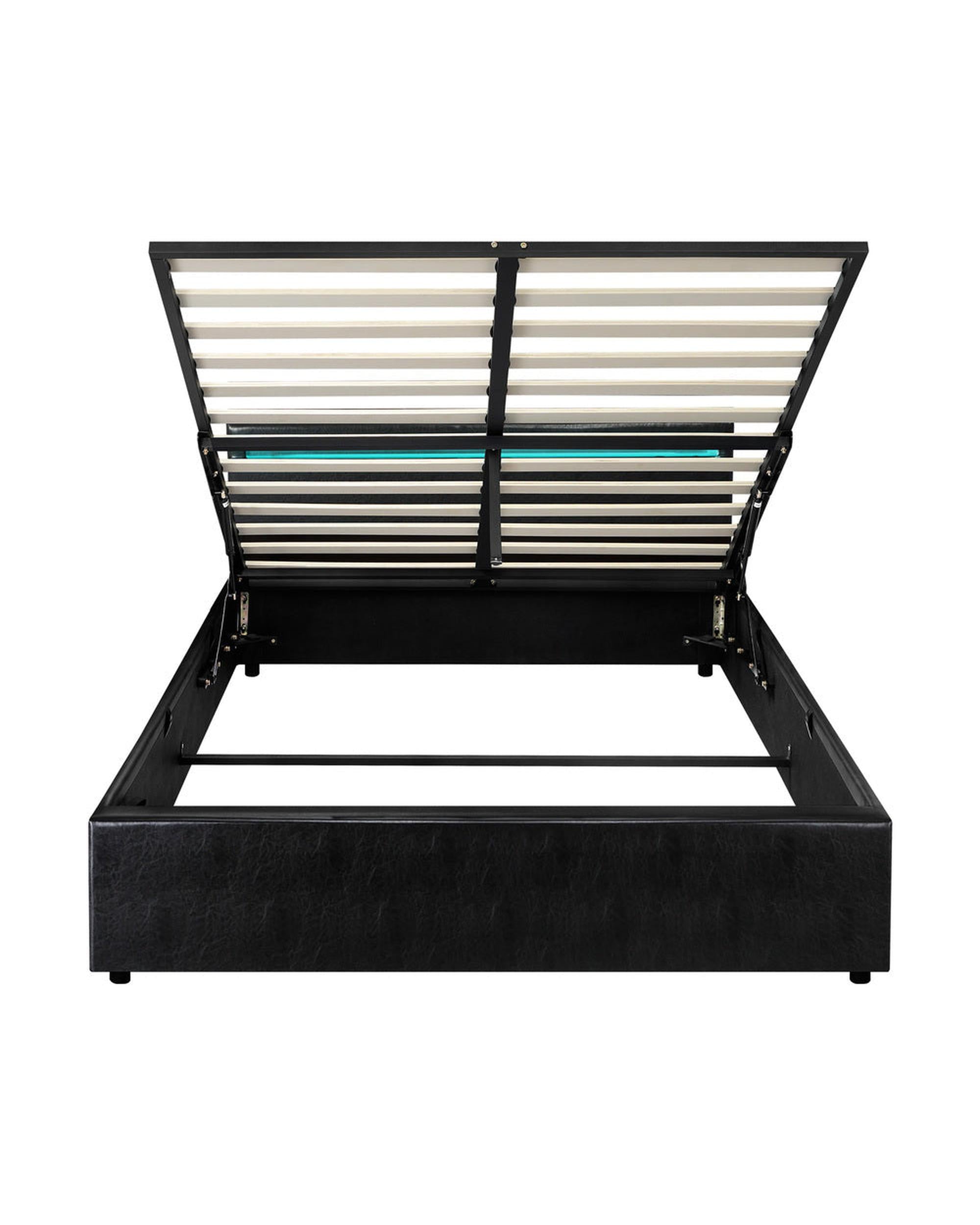 CORE Bed Frame RGB LED Gas Lift Storage Base Black Oikiture