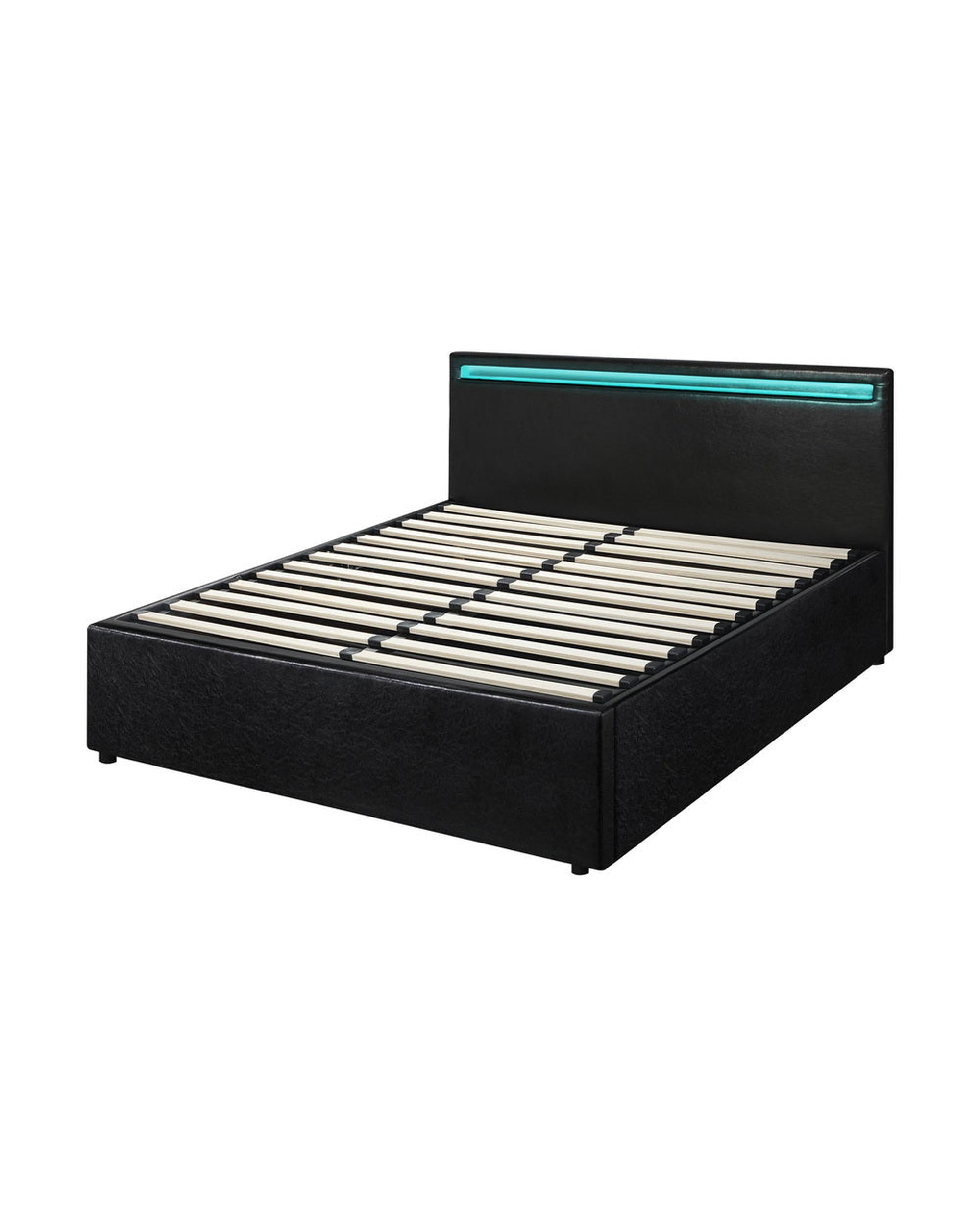 CORE Bed Frame RGB LED Gas Lift Storage Base Black Oikiture