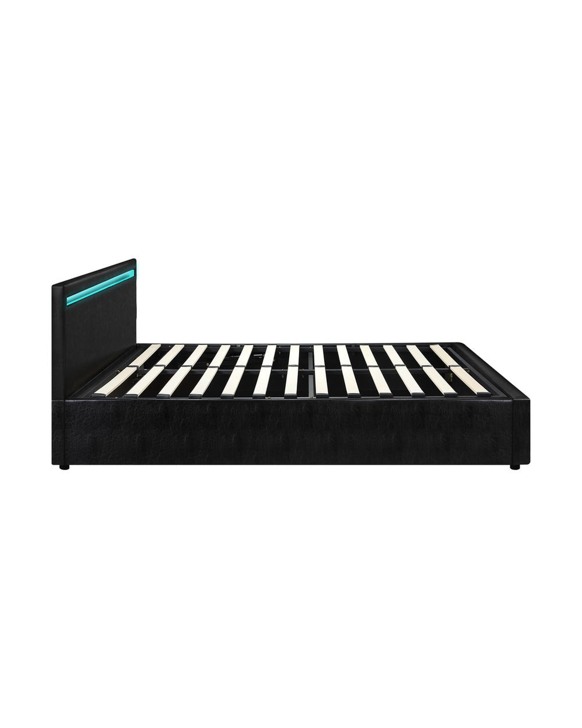 CORE Bed Frame RGB LED Gas Lift Storage Base Black Oikiture