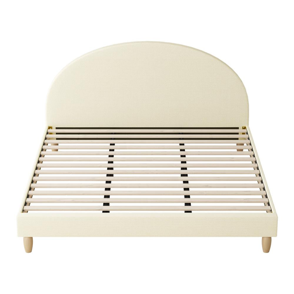 MAZ Bed Frame King Size Arched Beds Platform Beige Fabric Oikiture