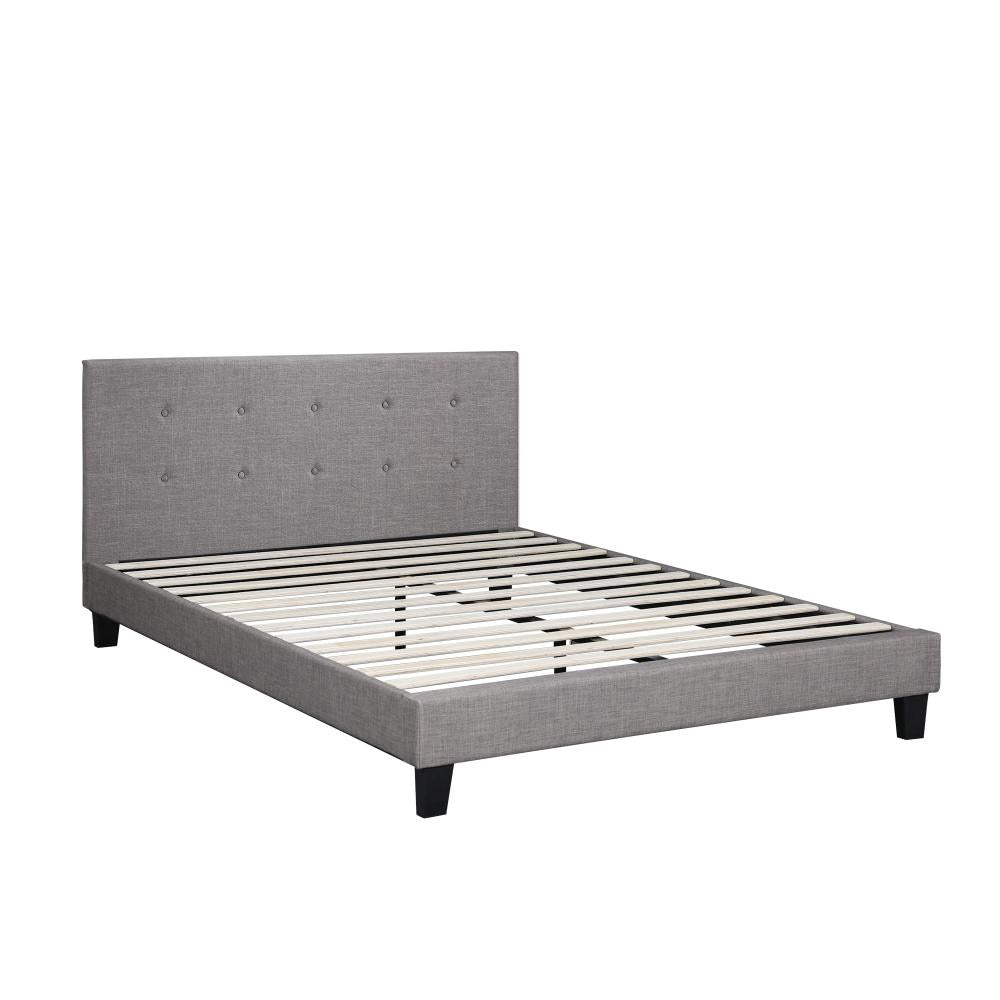 OGGI Bed Frame Bed Platform Wooden Fabric Grey Oikiture