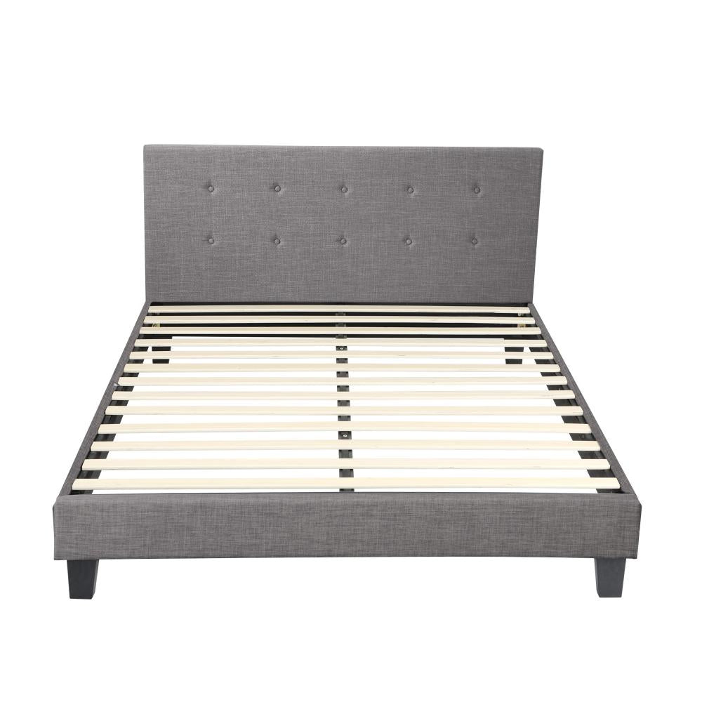 OGGI Bed Frame Bed Platform Wooden Fabric Grey Oikiture