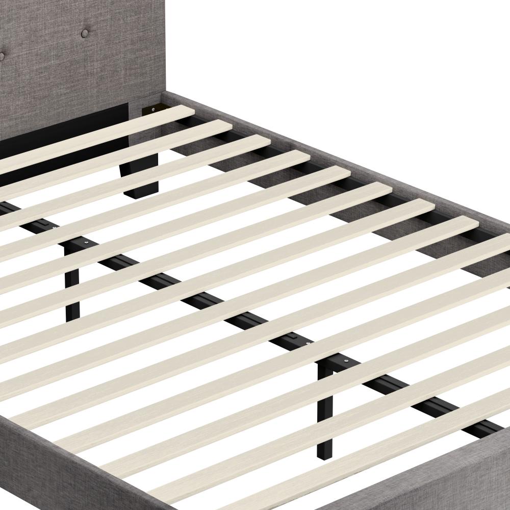 OGGI Bed Frame Bed Platform Wooden Fabric Grey Oikiture