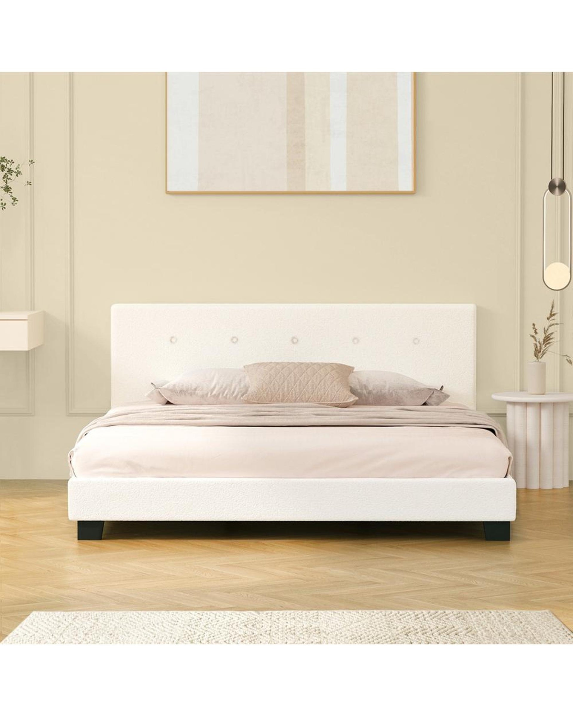 DOMANI Bed Frame King Size White Boucle Cloud Shape Oikiture