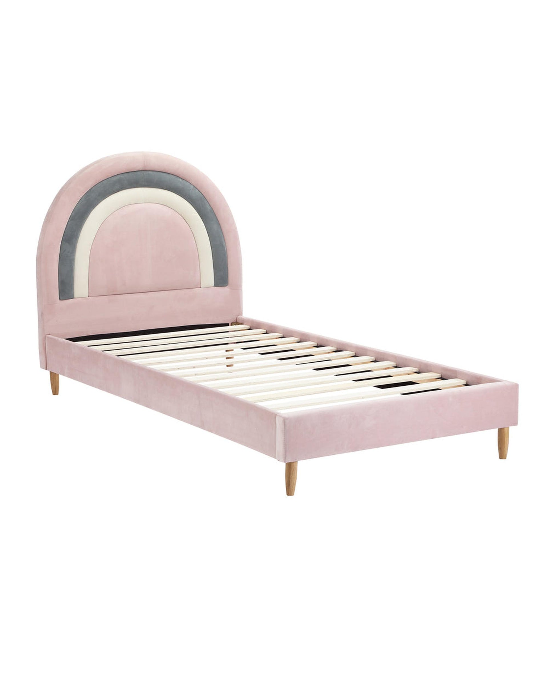 BOW Bed Frame Single Size Kids Bed Frame Pink Velvet Oikiture