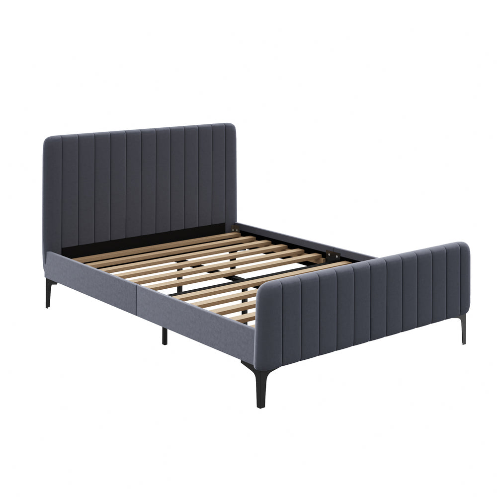 AMIRA Bed Frame Velvet Fabric GREY Oikiture