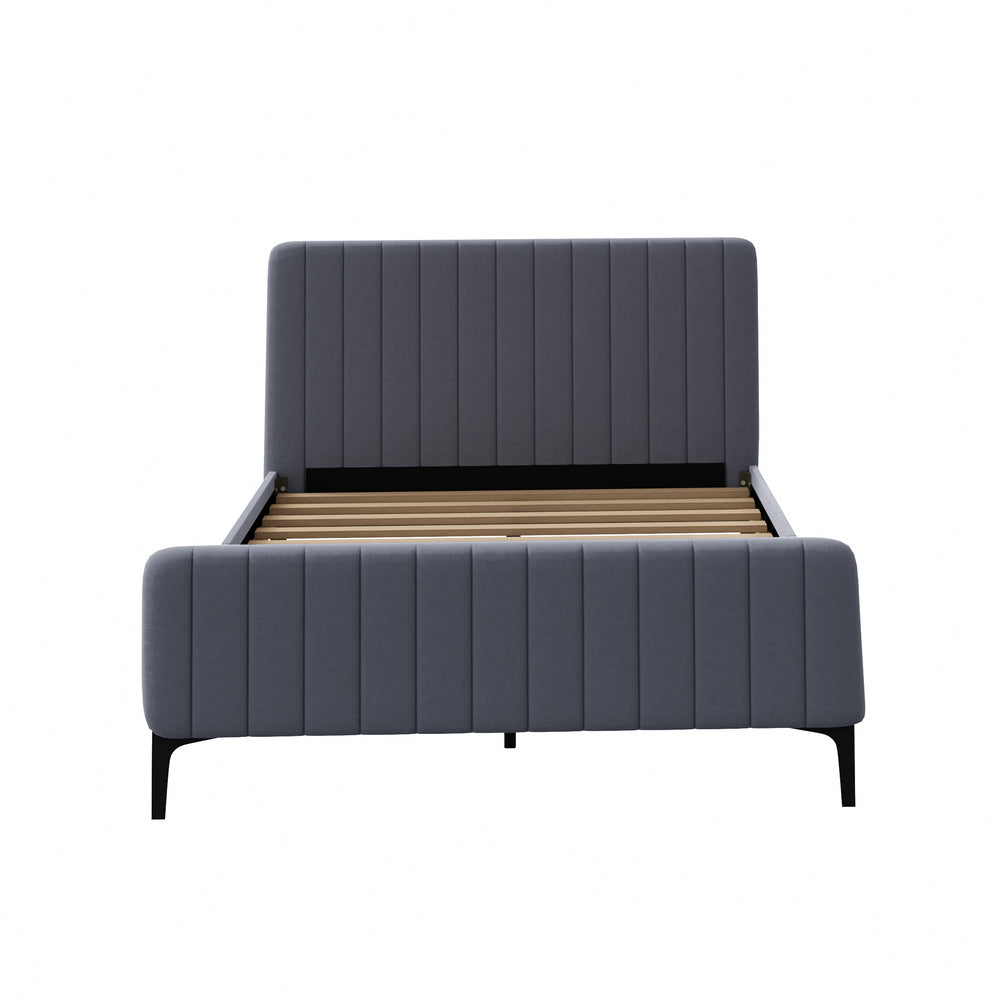 AMIRA Bed Frame Velvet Fabric GREY Oikiture