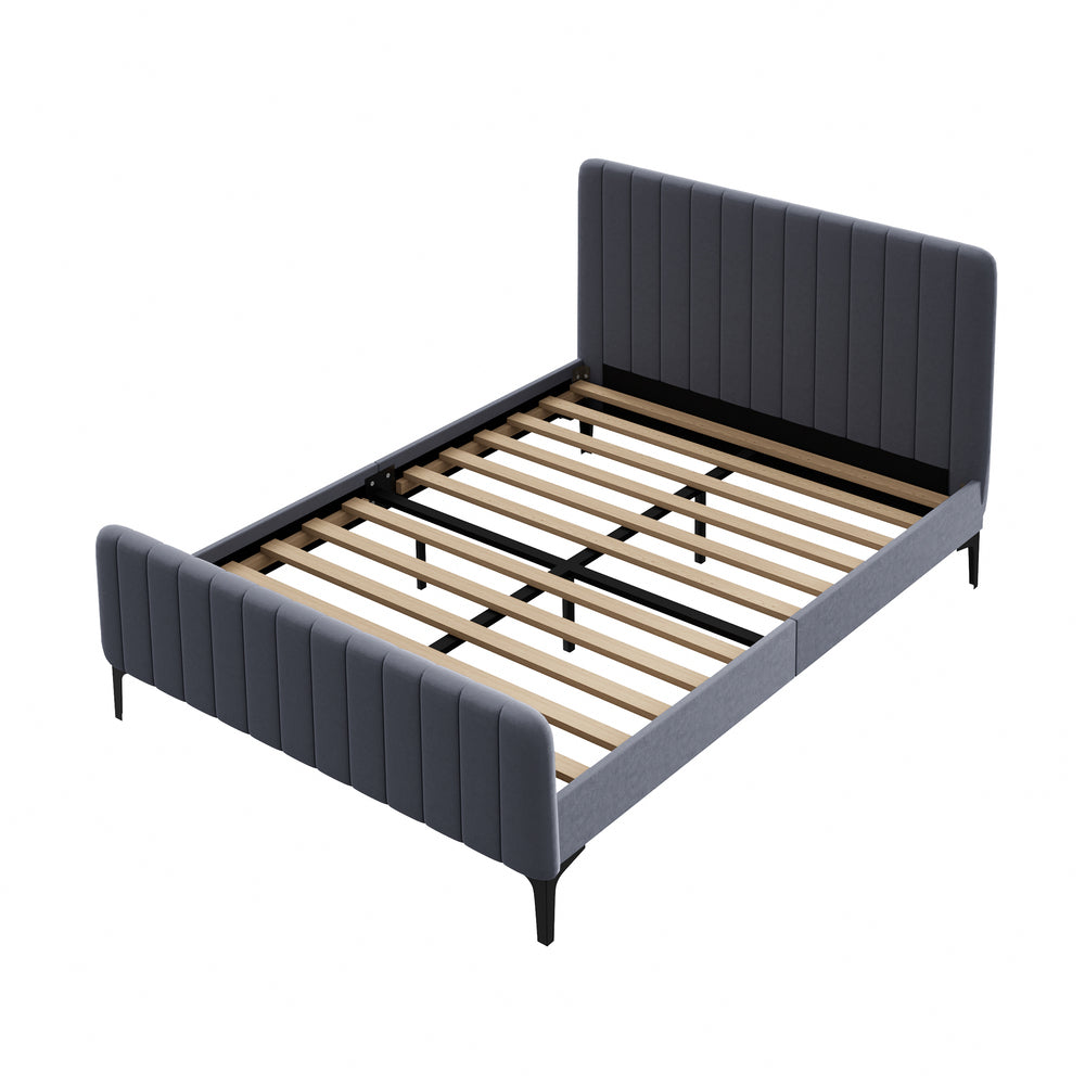 AMIRA Bed Frame Velvet Fabric GREY Oikiture