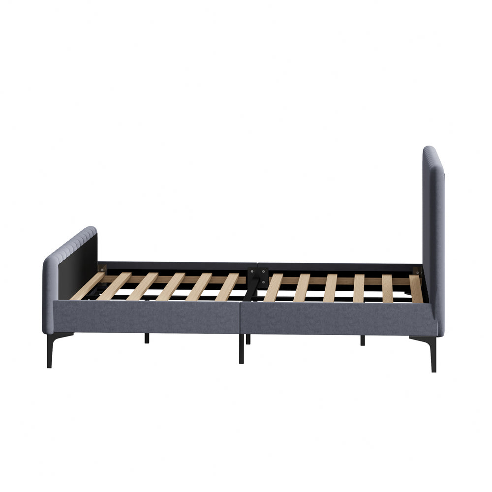 AMIRA Bed Frame Velvet Fabric GREY Oikiture