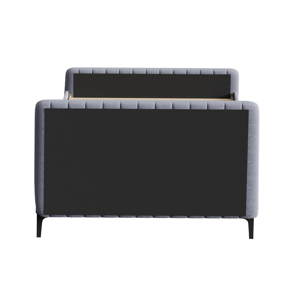 AMIRA Bed Frame Velvet Fabric GREY Oikiture