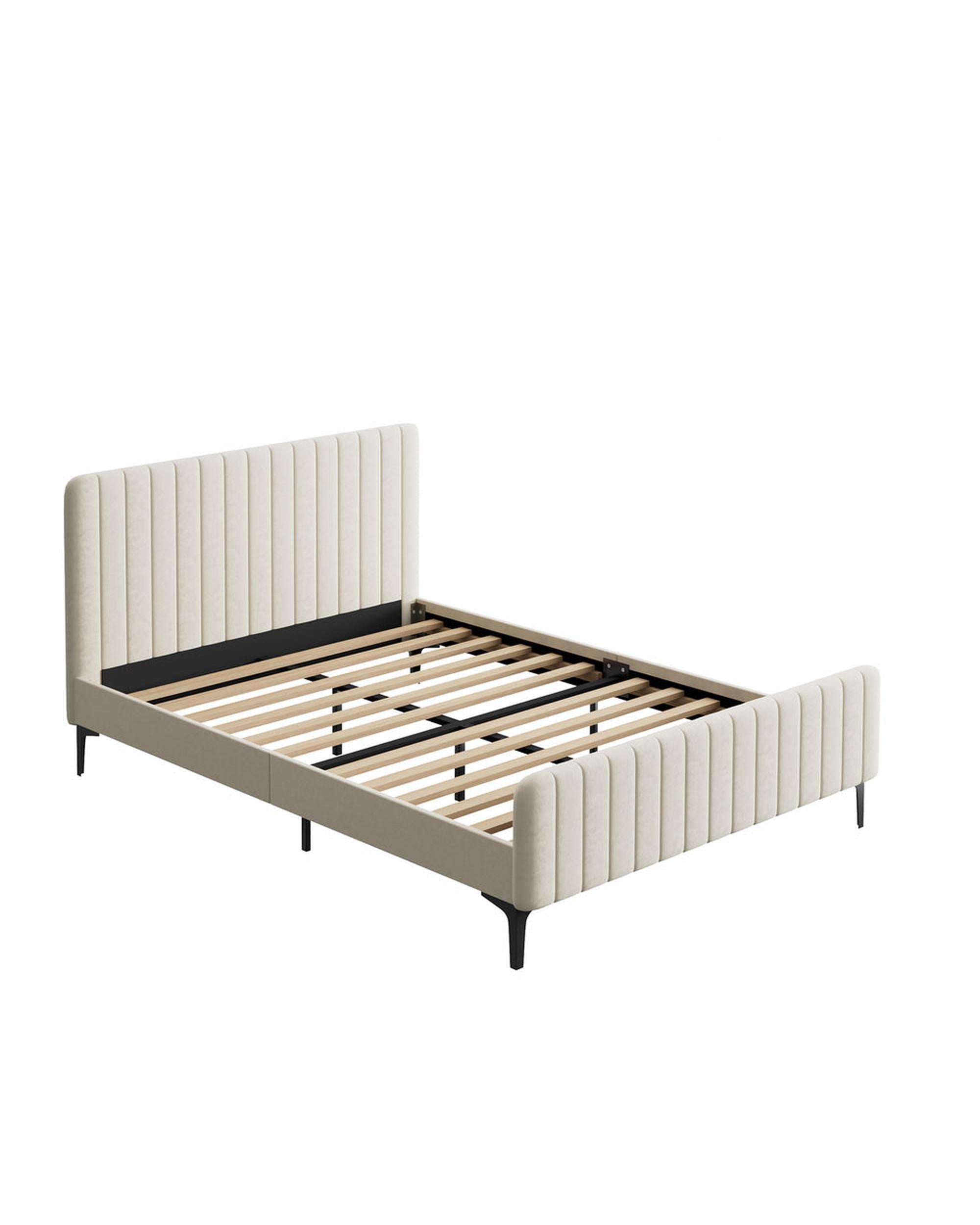 AMIRA Bed Frame Velvet Fabric Beige Oikiture