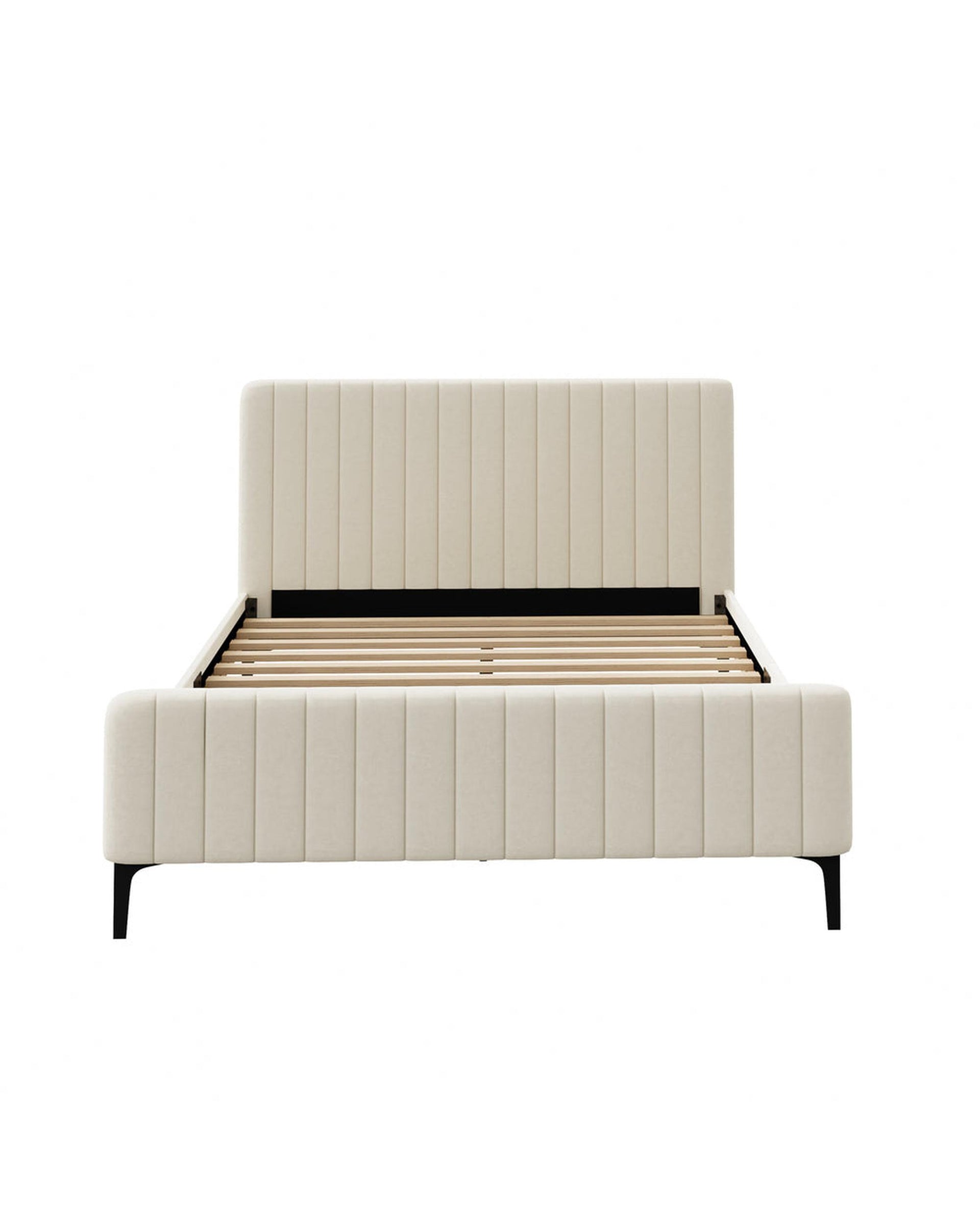 AMIRA Bed Frame Velvet Fabric Beige Oikiture