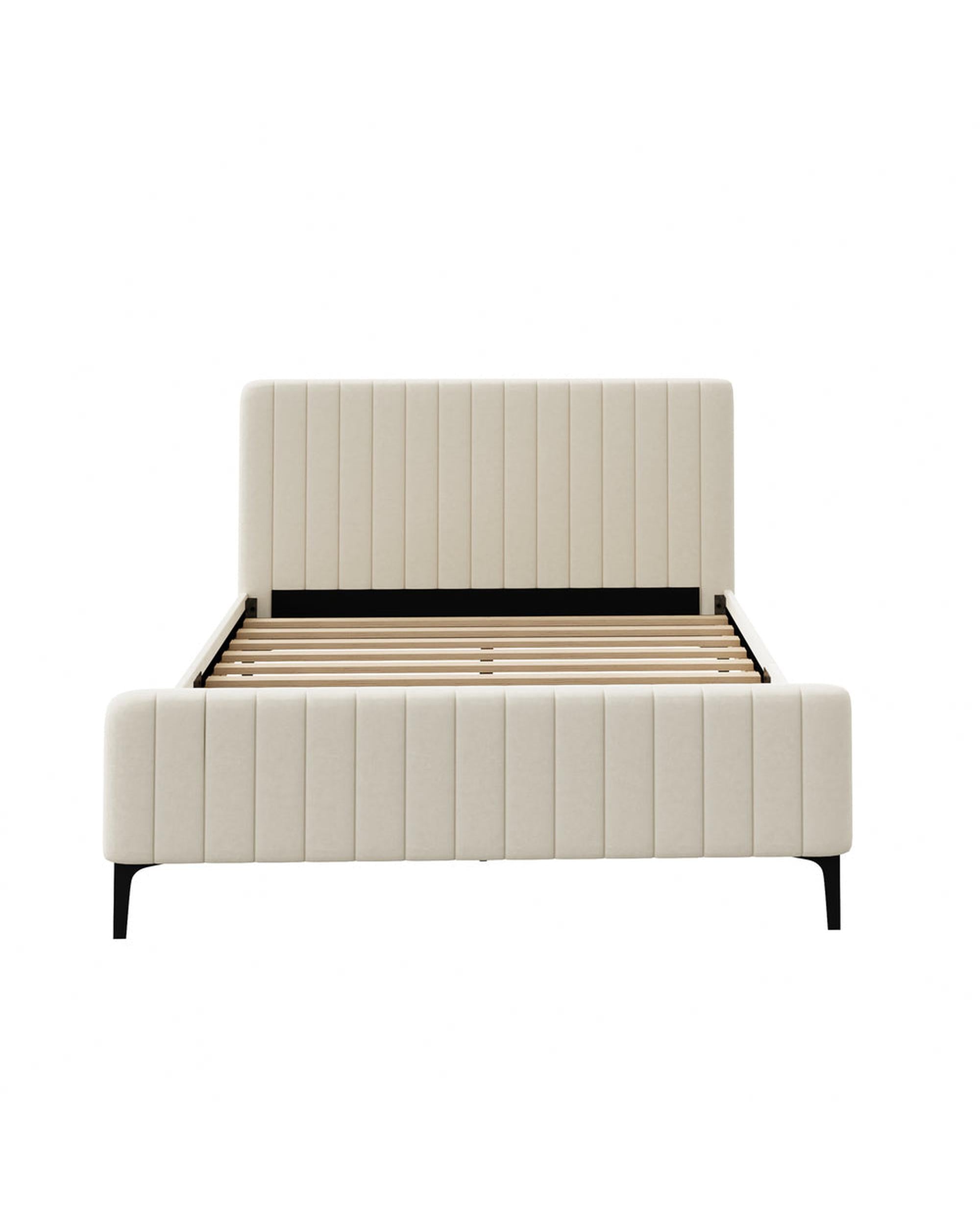 AMIRA Bed Frame Velvet Fabric Beige Oikiture