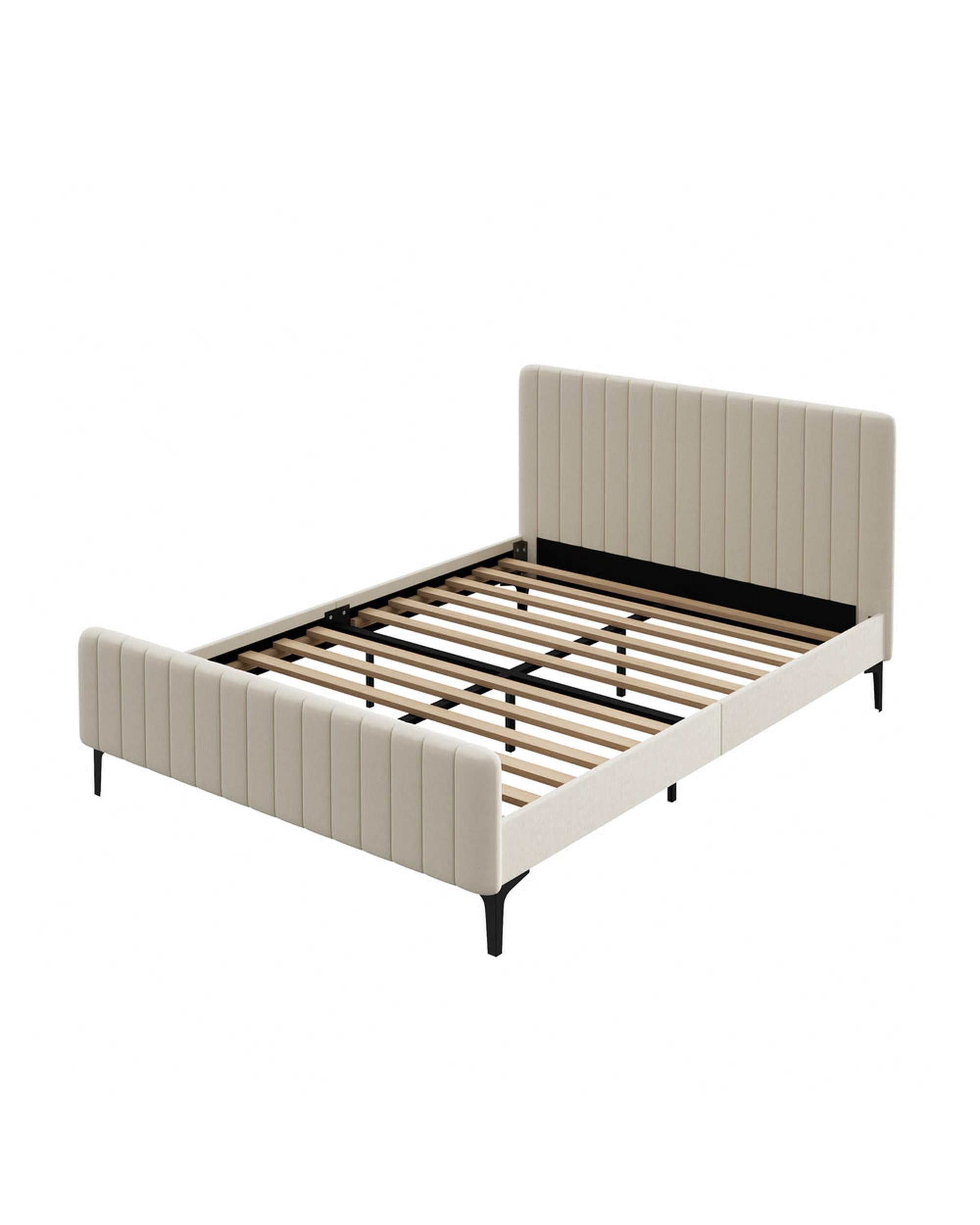 AMIRA Bed Frame Velvet Fabric Beige Oikiture