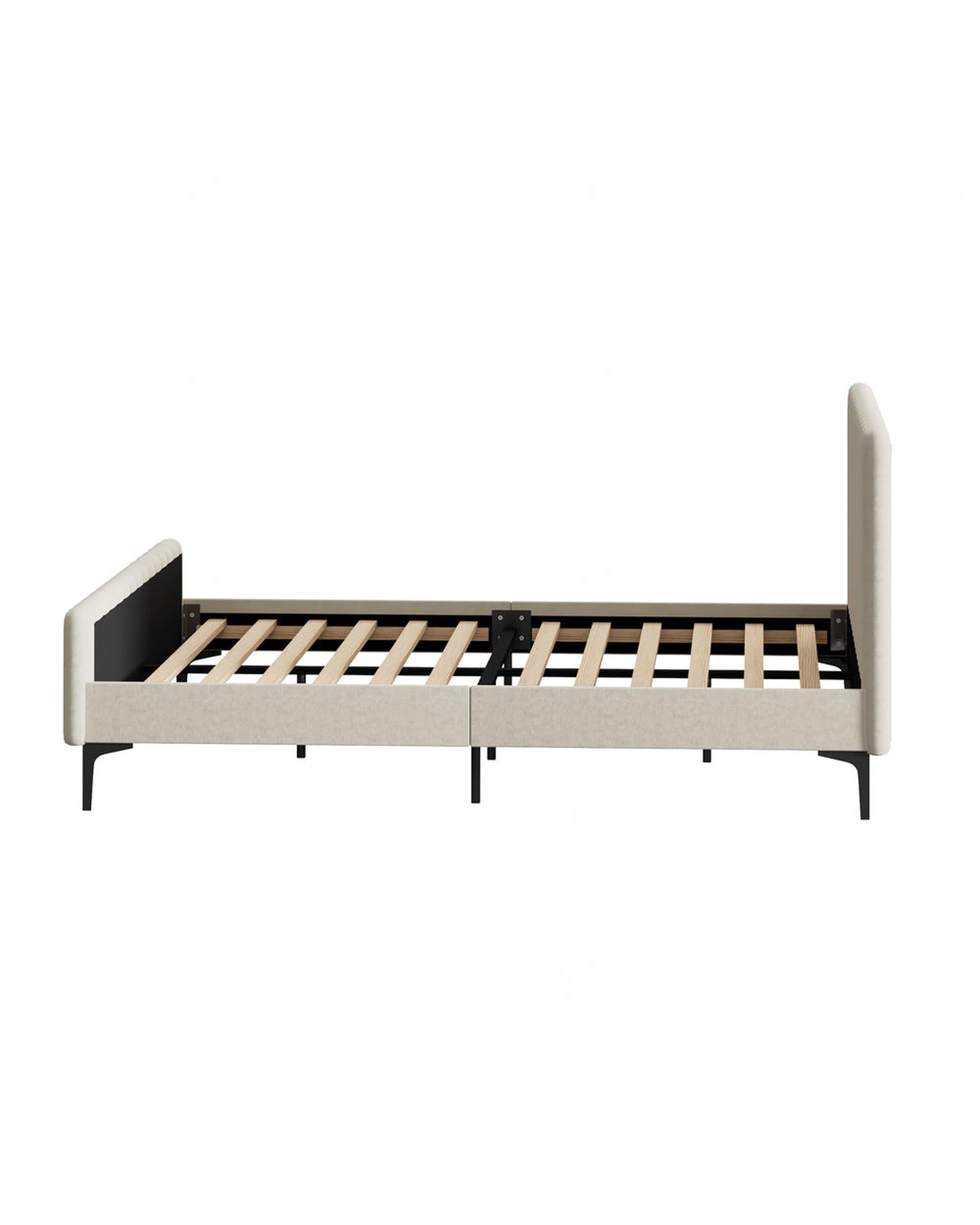 AMIRA Bed Frame Velvet Fabric Beige Oikiture