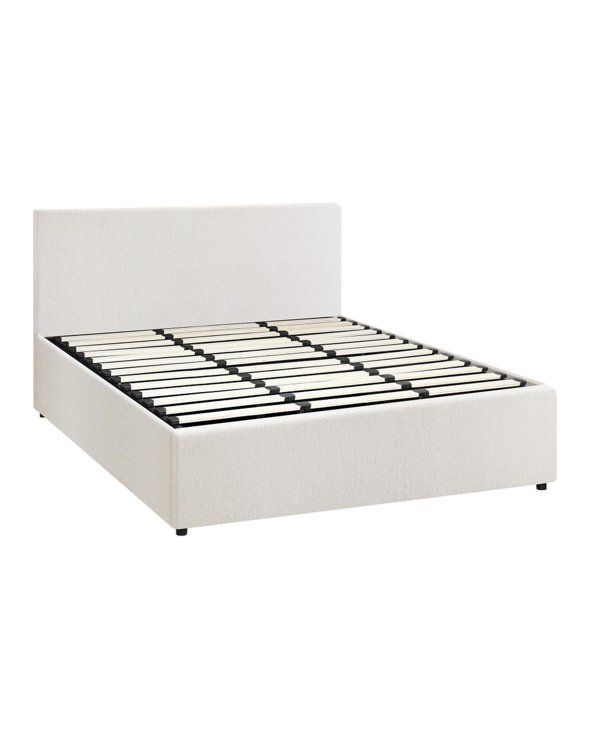 ASCOT Bed Frame Gas Lift Storage Base White Boucle Oikiture