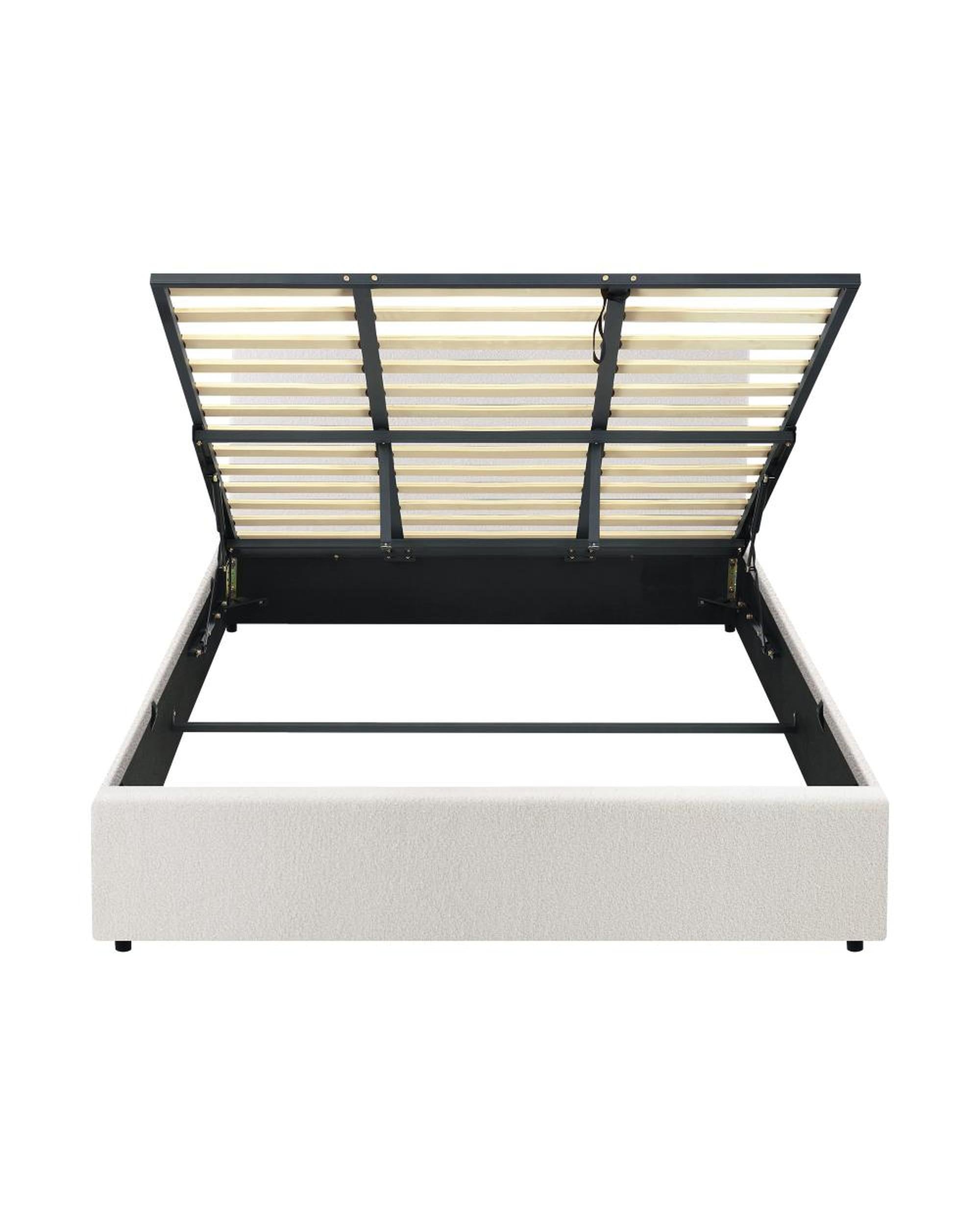 ASCOT Bed Frame Gas Lift Storage Base White Boucle Oikiture
