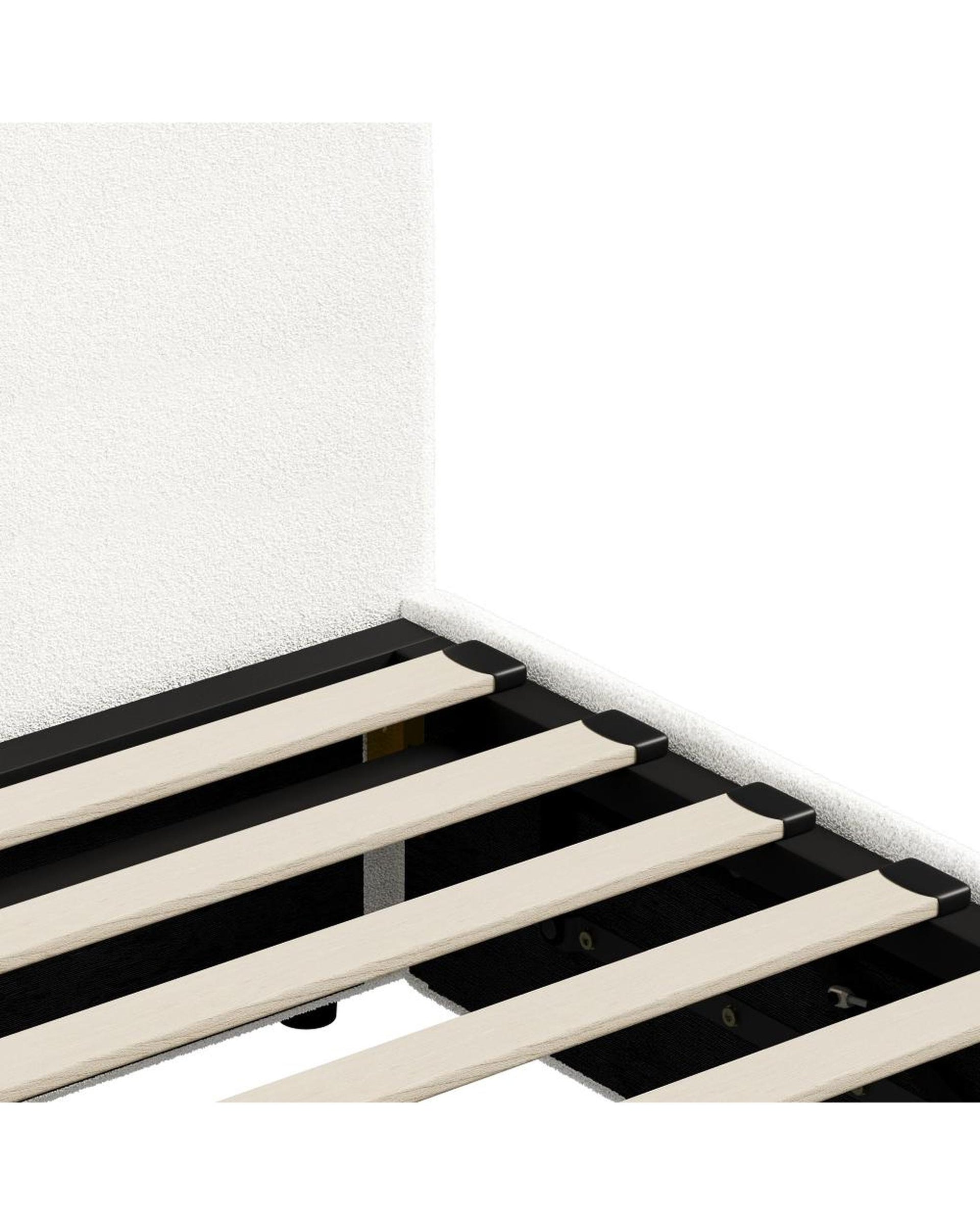 ASCOT Bed Frame Gas Lift Storage Base White Boucle Oikiture