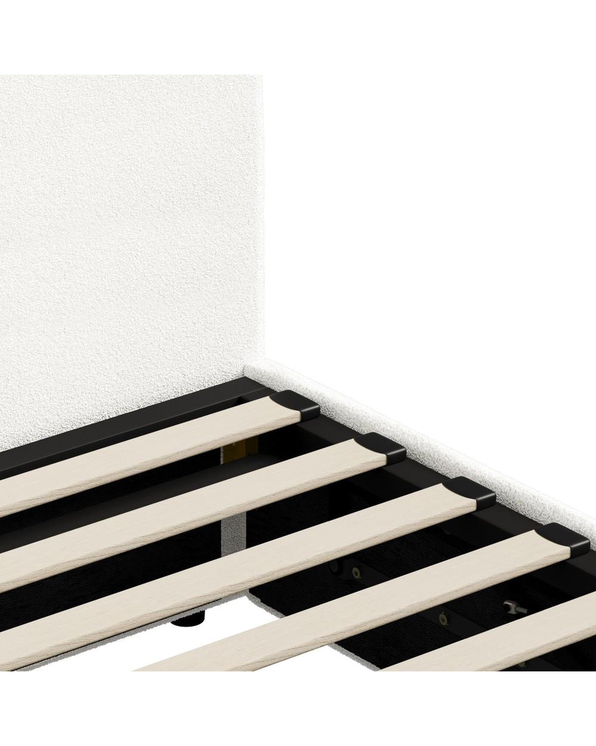 ASCOT Bed Frame Gas Lift Storage Base White Boucle Oikiture