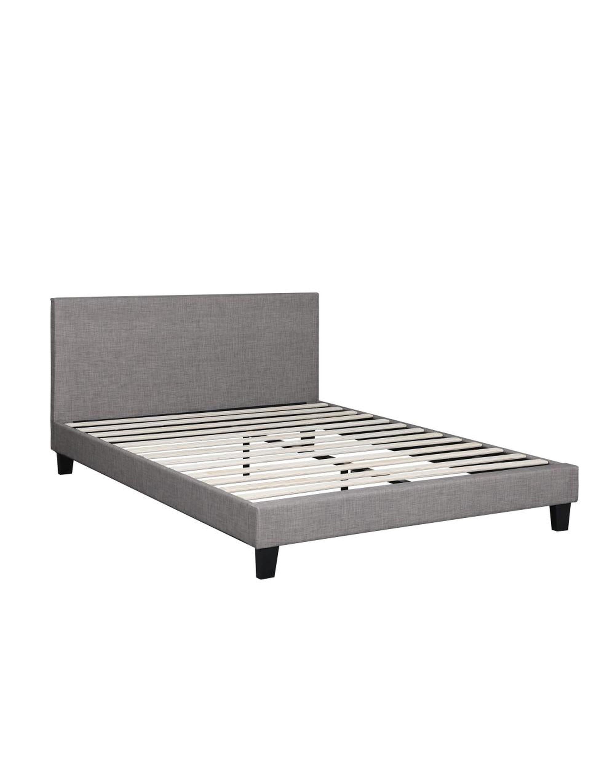Bed Frame King Size Mattress Base Platform Wooden Slats Grey Fabric Oikiture
