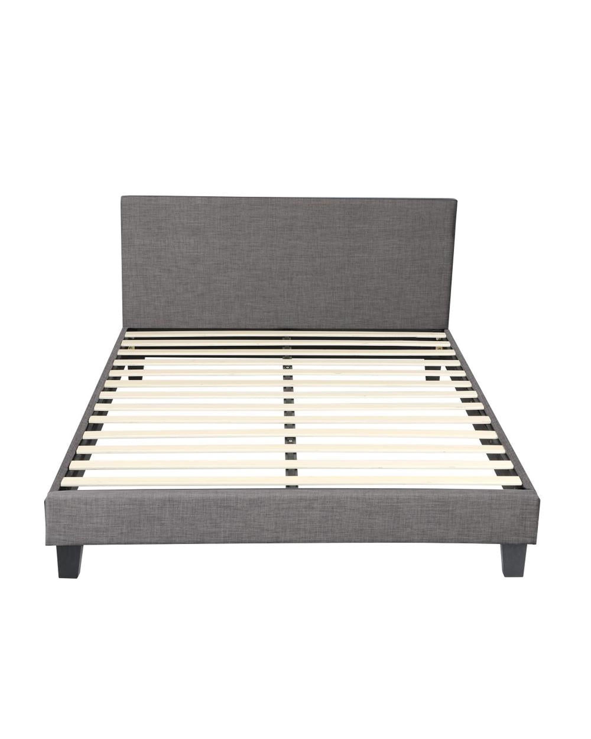 Bed Frame King Size Mattress Base Platform Wooden Slats Grey Fabric Oikiture