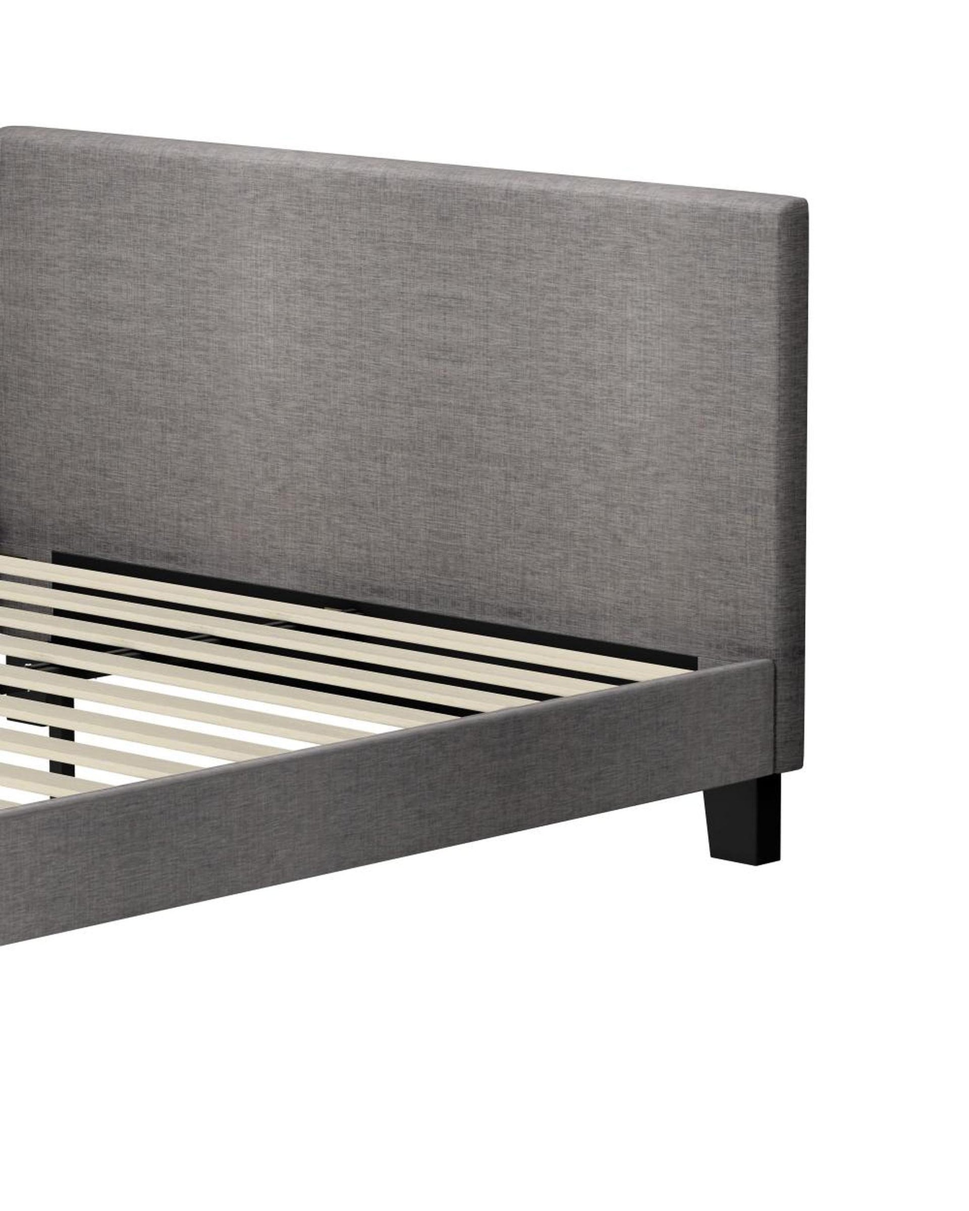 Bed Frame King Size Mattress Base Platform Wooden Slats Grey Fabric Oikiture