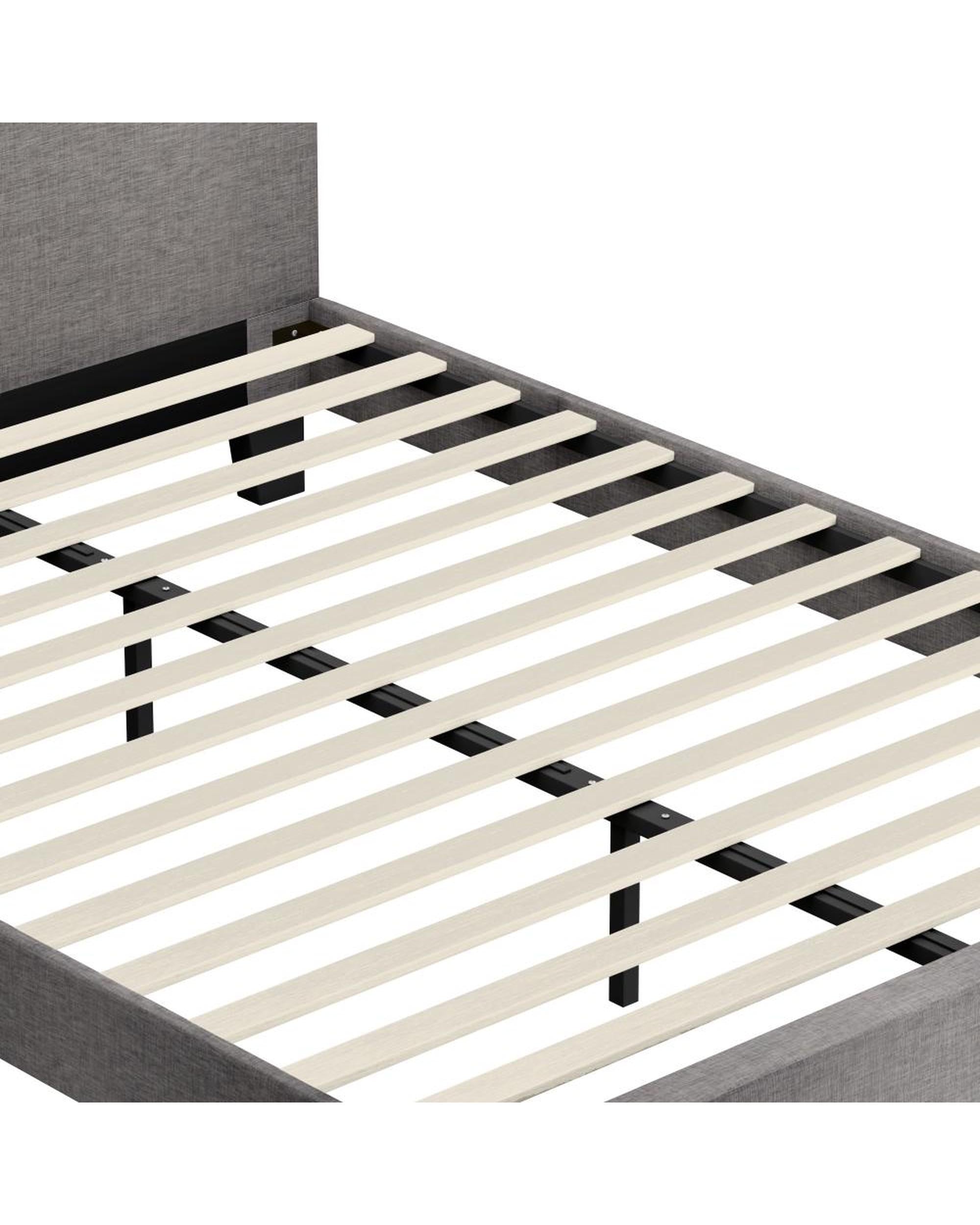 Bed Frame King Size Mattress Base Platform Wooden Slats Grey Fabric Oikiture