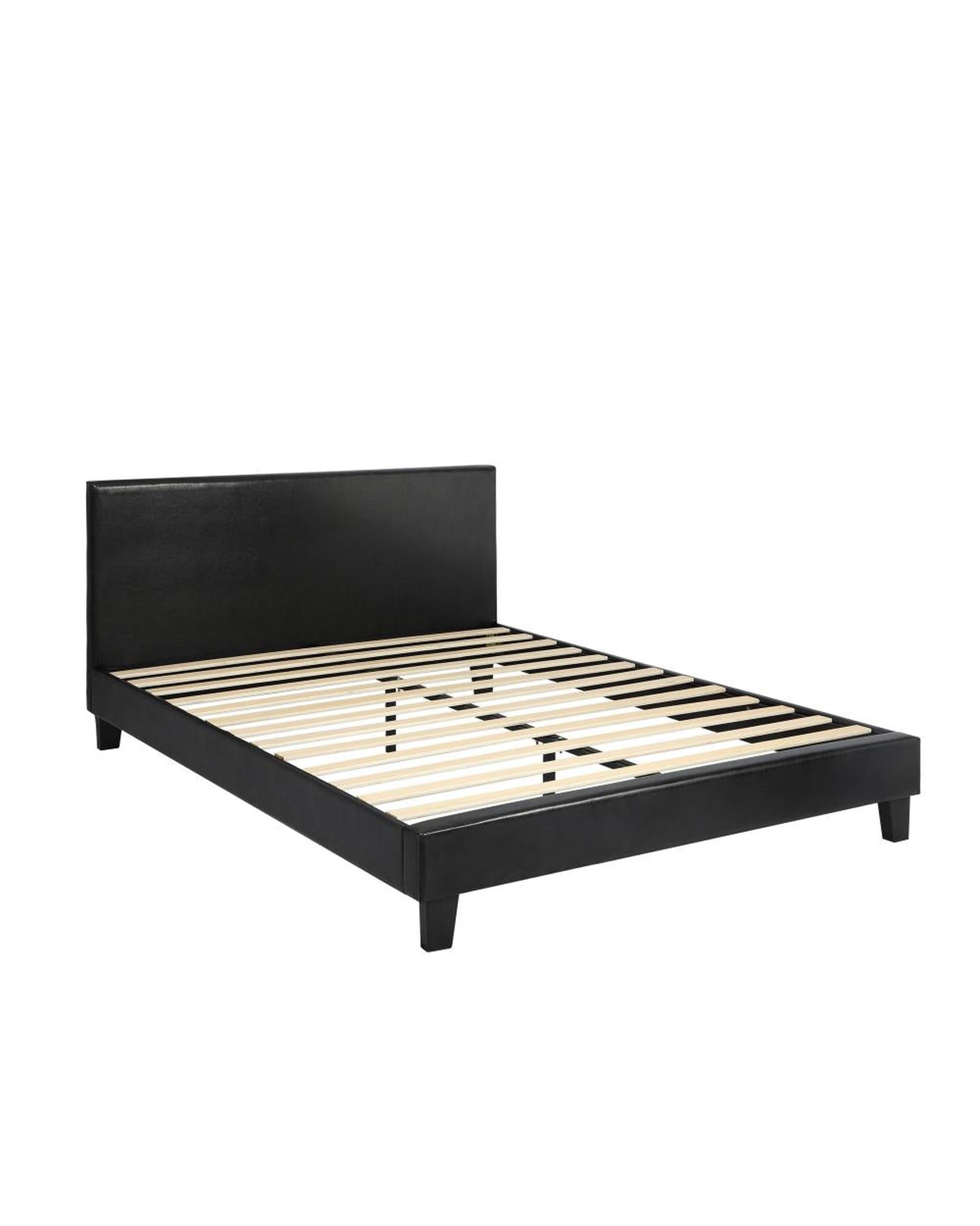 Bed Frame Queen Size Base Mattress Platform Leather Wooden Slats Black Oikiture