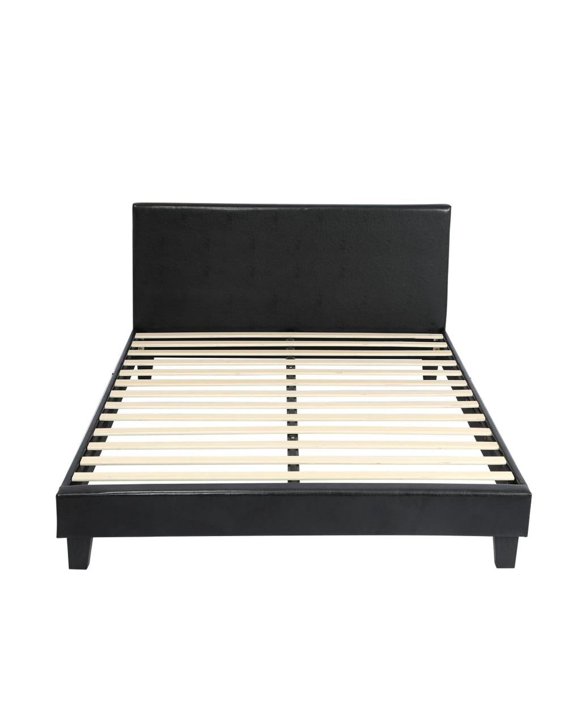 Bed Frame Queen Size Base Mattress Platform Leather Wooden Slats Black Oikiture