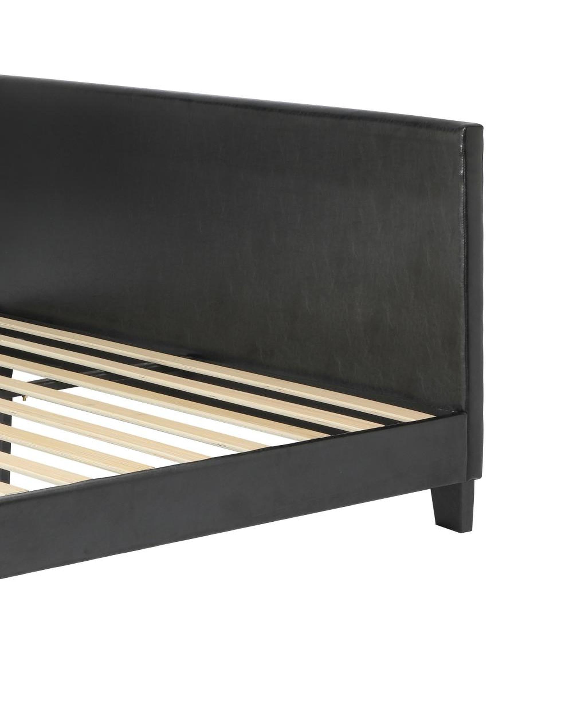 Bed Frame Queen Size Base Mattress Platform Leather Wooden Slats Black Oikiture