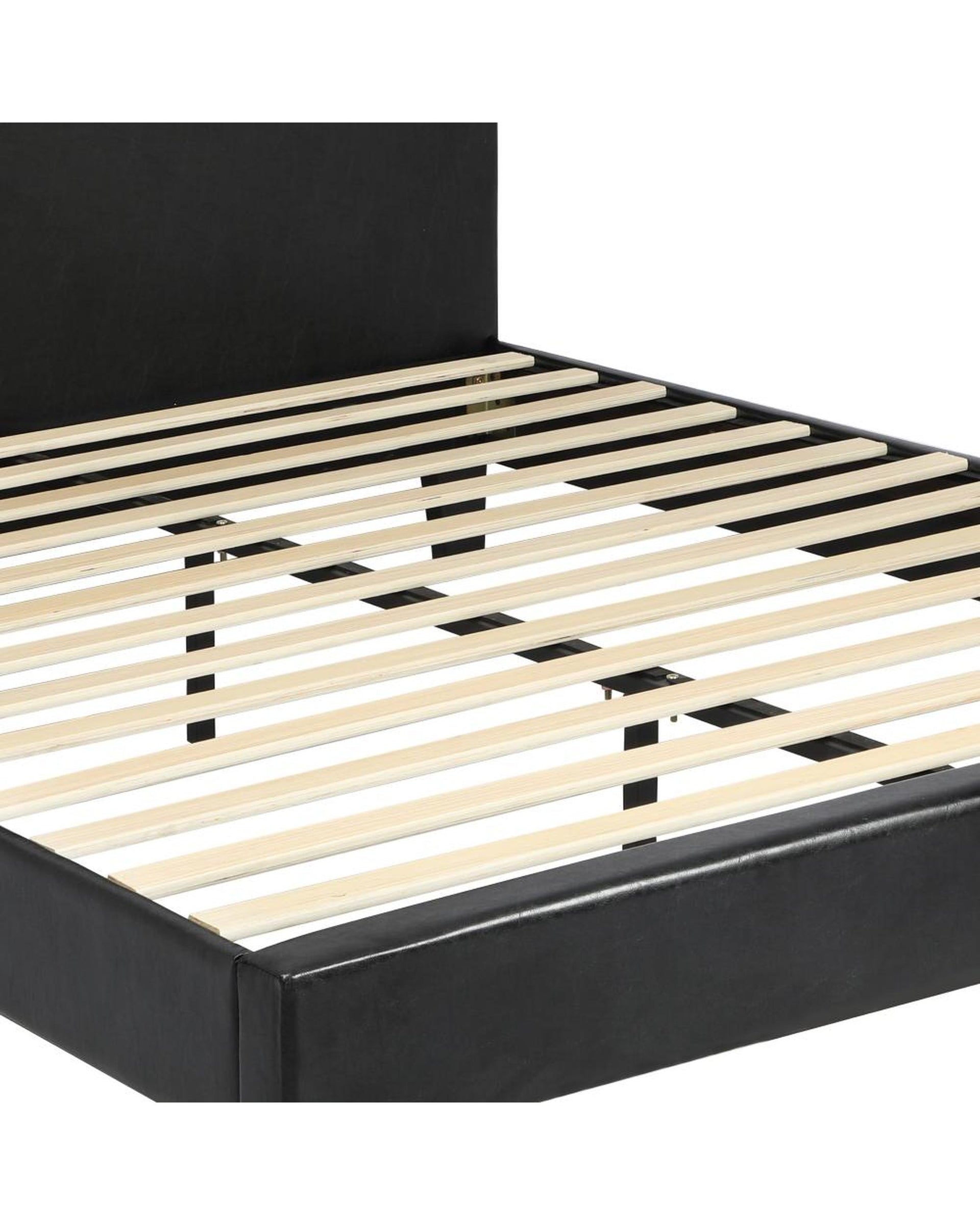 Bed Frame Queen Size Base Mattress Platform Leather Wooden Slats Black Oikiture