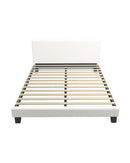 Bed Frame with Wooden Slats and Boucle Fabric Bed Base Mattress Platfrom White Oikiture