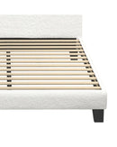 Bed Frame with Wooden Slats and Boucle Fabric Bed Base Mattress Platfrom White Oikiture