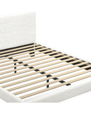 Bed Frame with Wooden Slats and Boucle Fabric Bed Base Mattress Platfrom White Oikiture