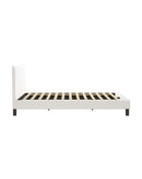 Bed Frame with Wooden Slats and Boucle Fabric Bed Base Mattress Platfrom White Oikiture