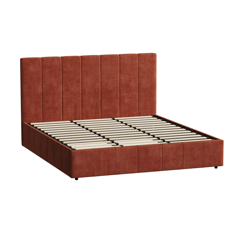 CECE Bed Frame Gas Lift Mattress Base Fluted Headboard Rust