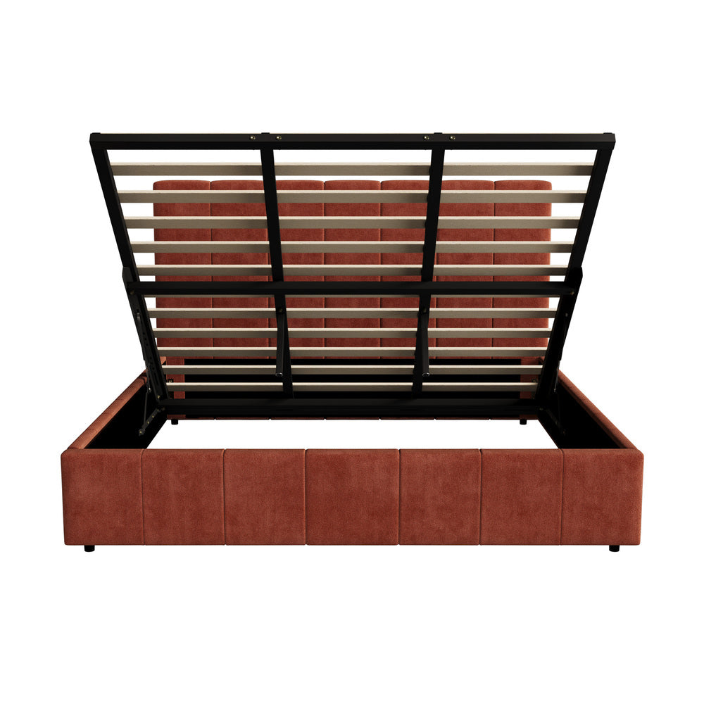 CECE Bed Frame Gas Lift Mattress Base Fluted Headboard Rust