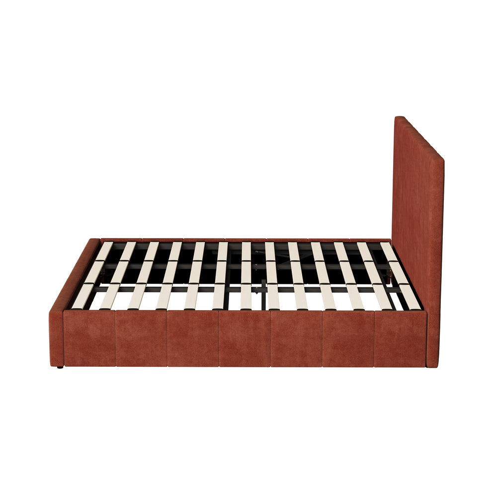 CECE Bed Frame Gas Lift Mattress Base Fluted Headboard Rust