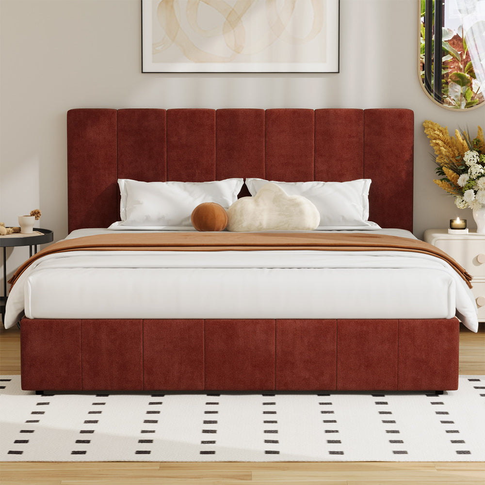 CECE Bed Frame Gas Lift Mattress Base Fluted Headboard Rust