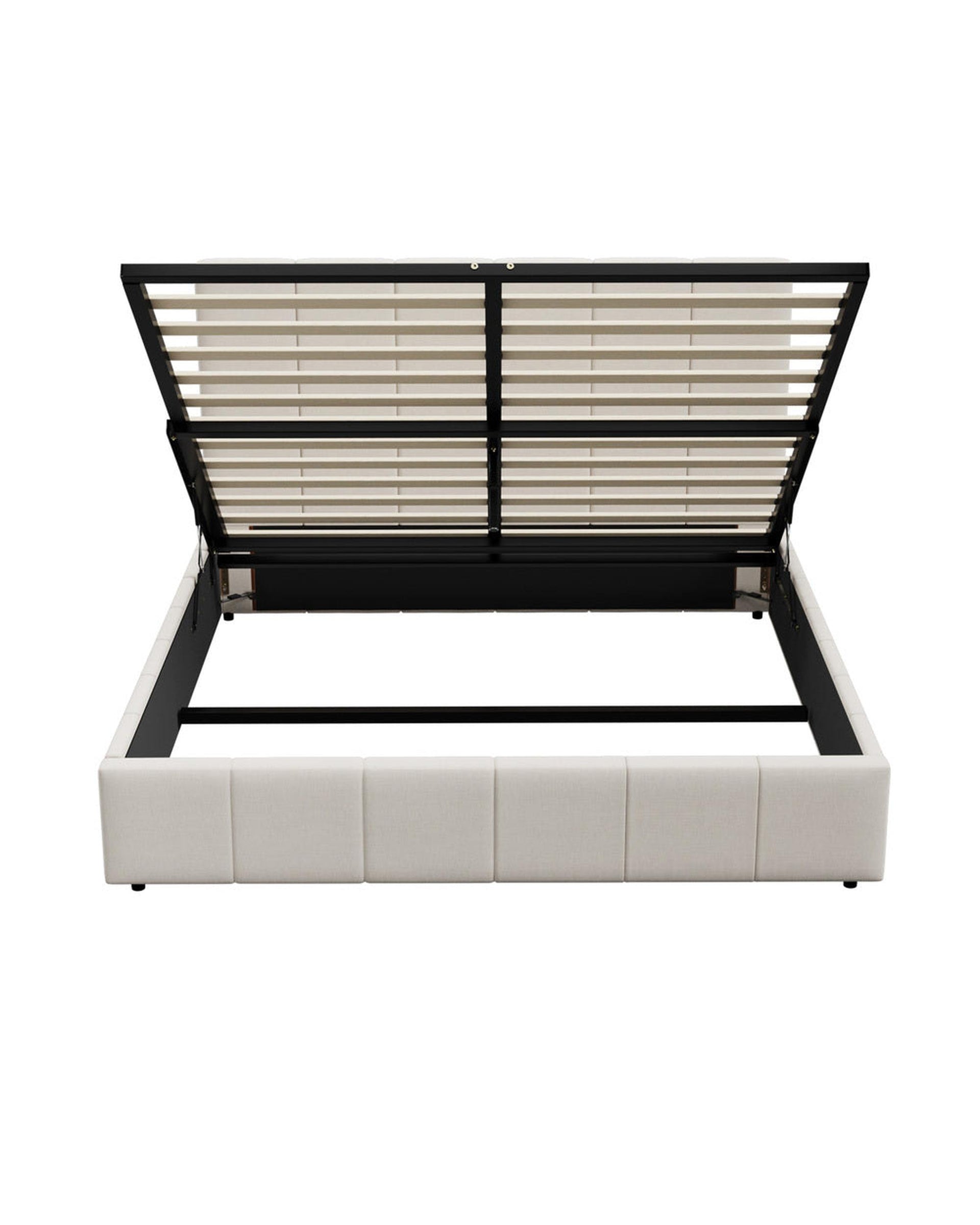 BYRON Bed Frame Gas Lift Storage Base - CREAM Oikiture