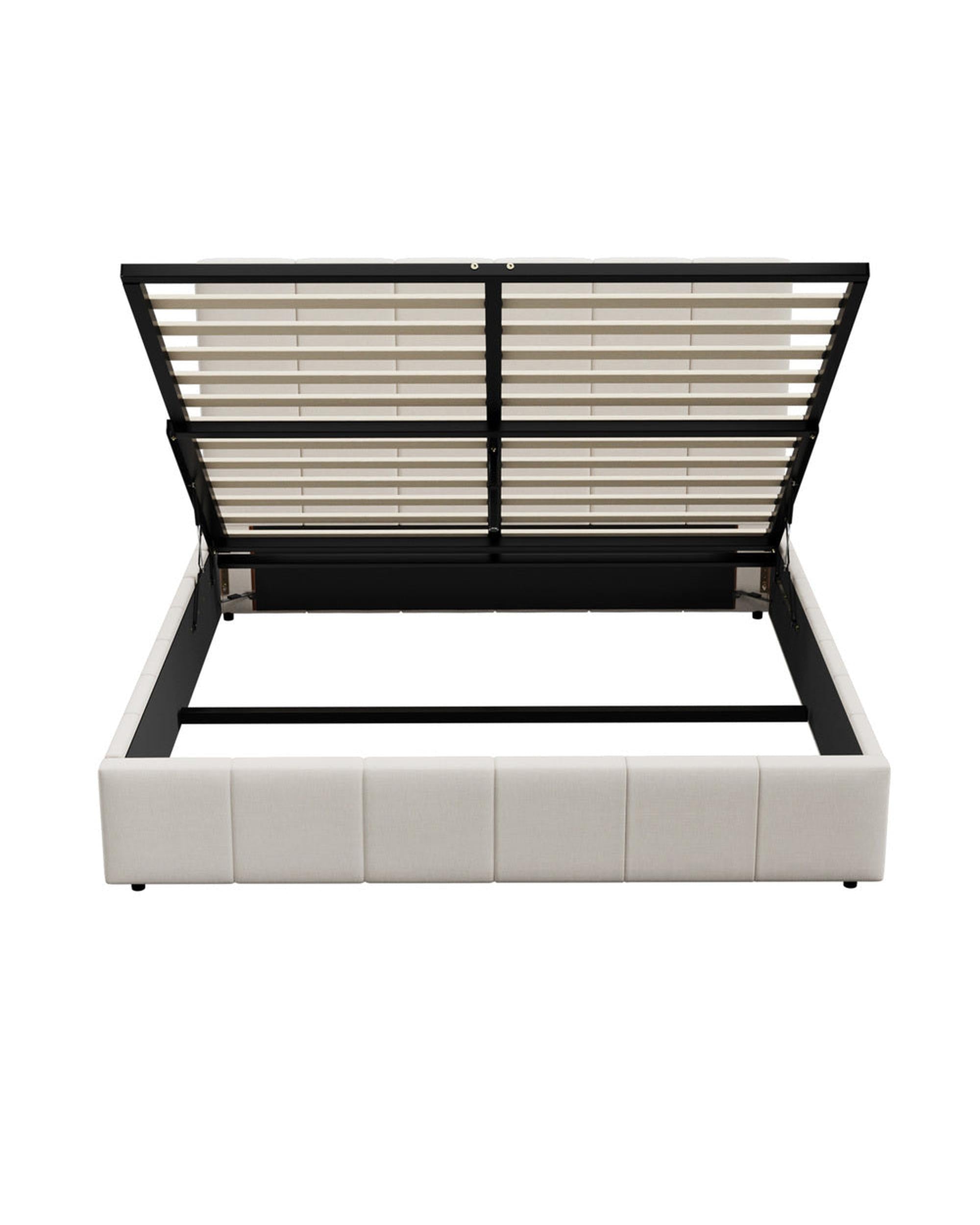 BYRON Bed Frame Gas Lift Storage Base - CREAM Oikiture